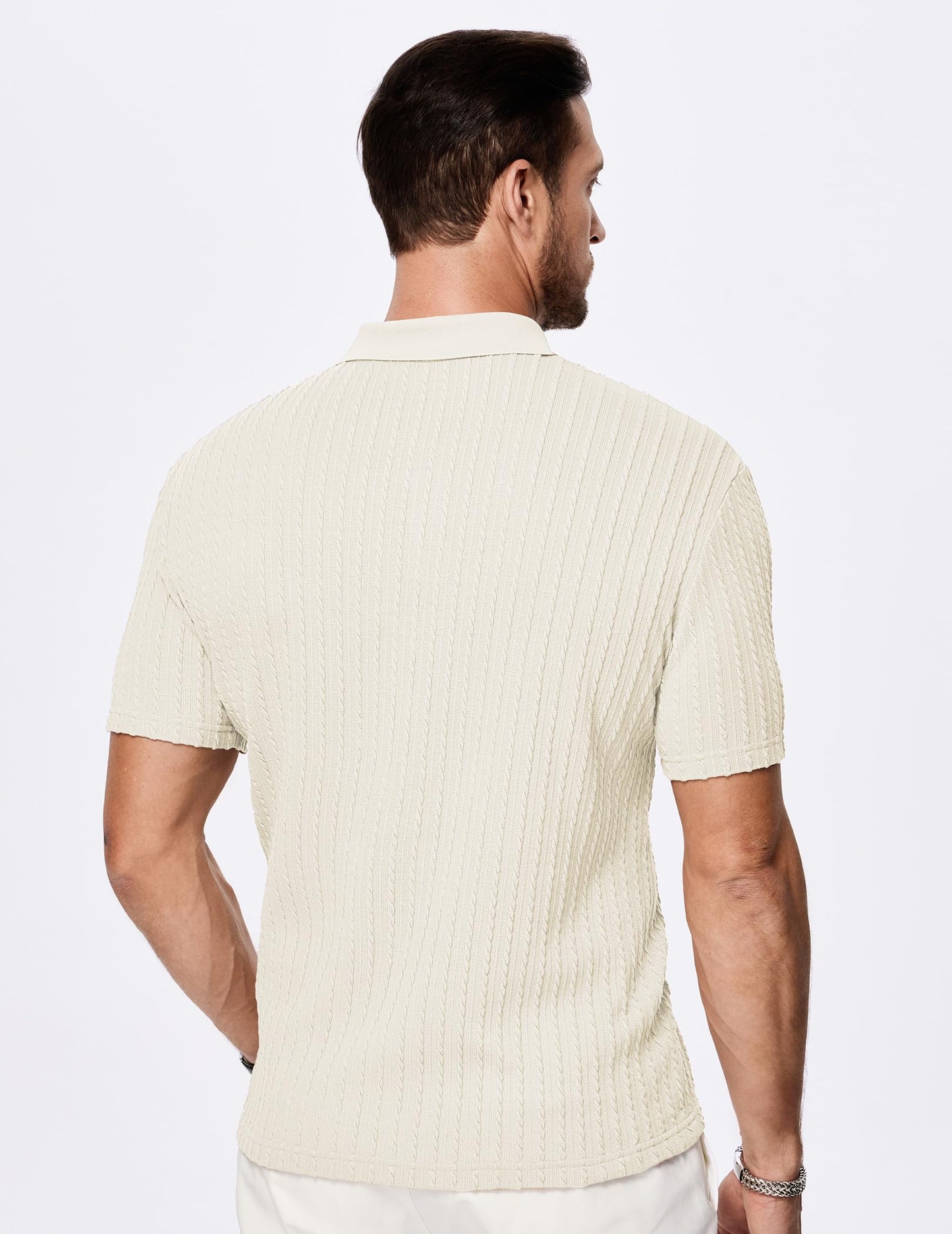 JMIERR Mens Polo Shirt Short Sleeve Casual Fashion Henley Shirts Button Down Knit Textured Men Gift, L, Beige