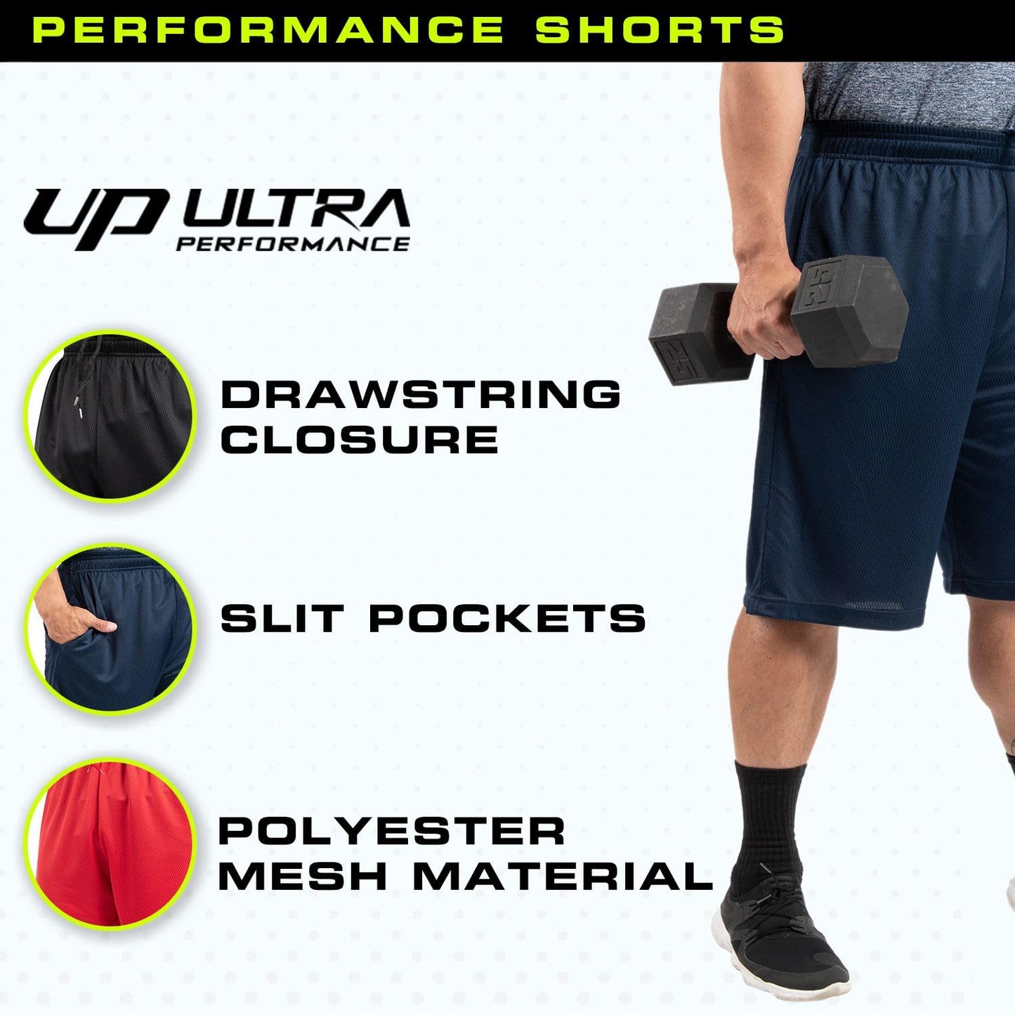 Ultra Performance 5 Pack Mens Shorts, Athletic Gym Shorts Workout Basketball Shorts for Men, Large