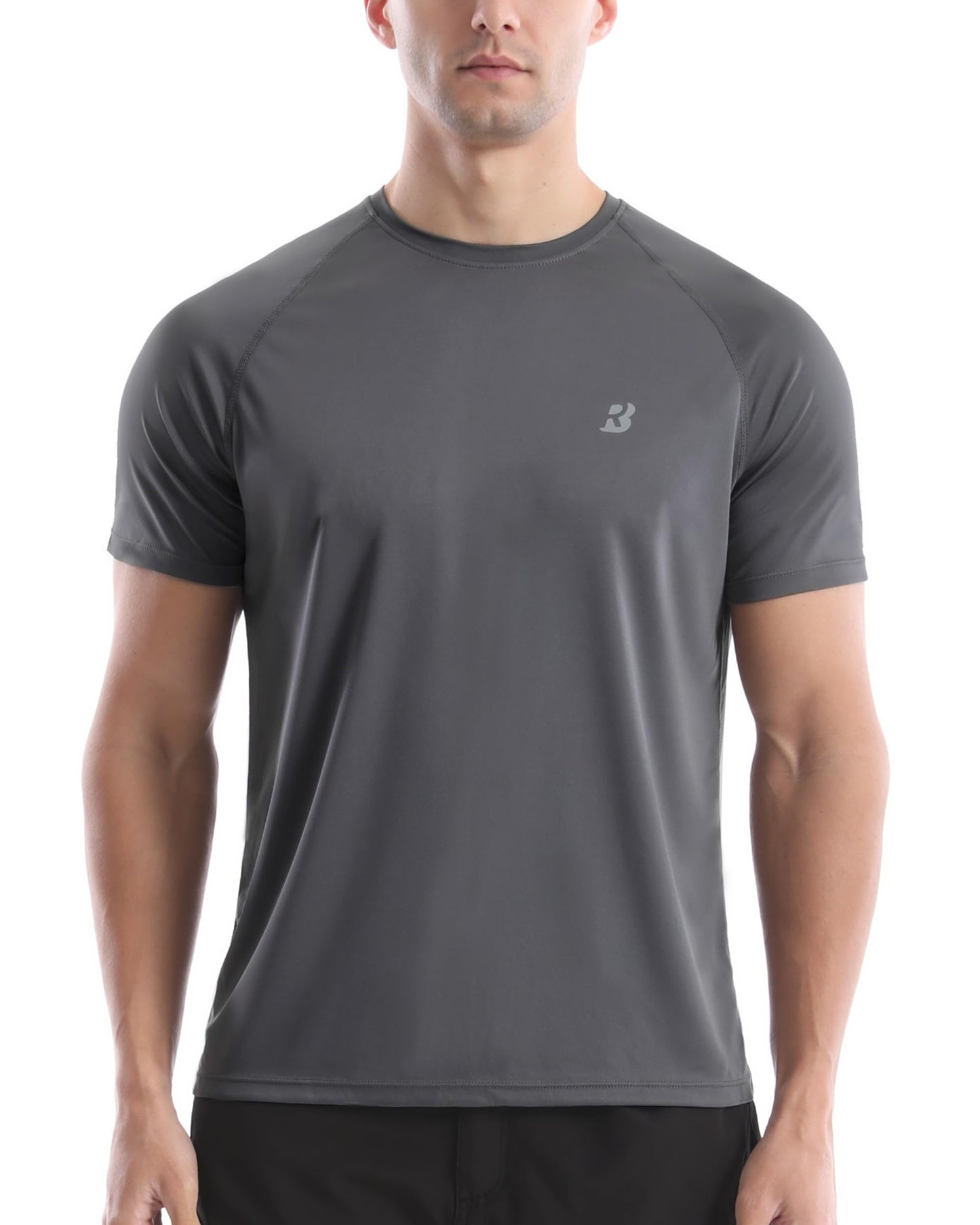 Roadbox Men's Rash Guard Short Sleeve, UPF 50+ UV Sun Protection Swim Shirts, Quick Dry Lightweight Water Surf Beach T-Shirt Dark Gray