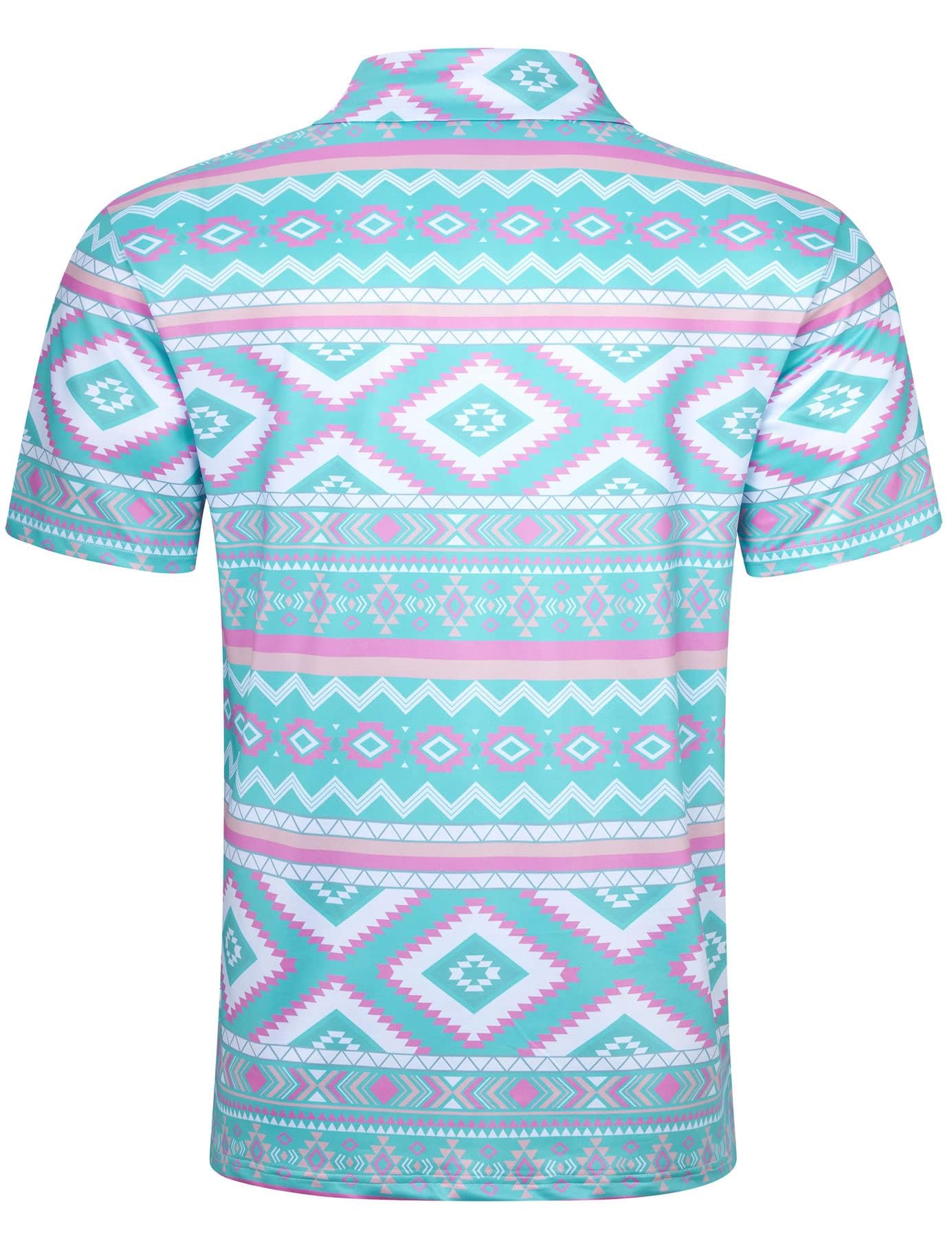 uideazone Mens Golf Shirts Short Sleeve Dry Fit Polo Shirt Ethnic Style Printed Turn-Down Collar Casual Comfortable Fitness Top Tees