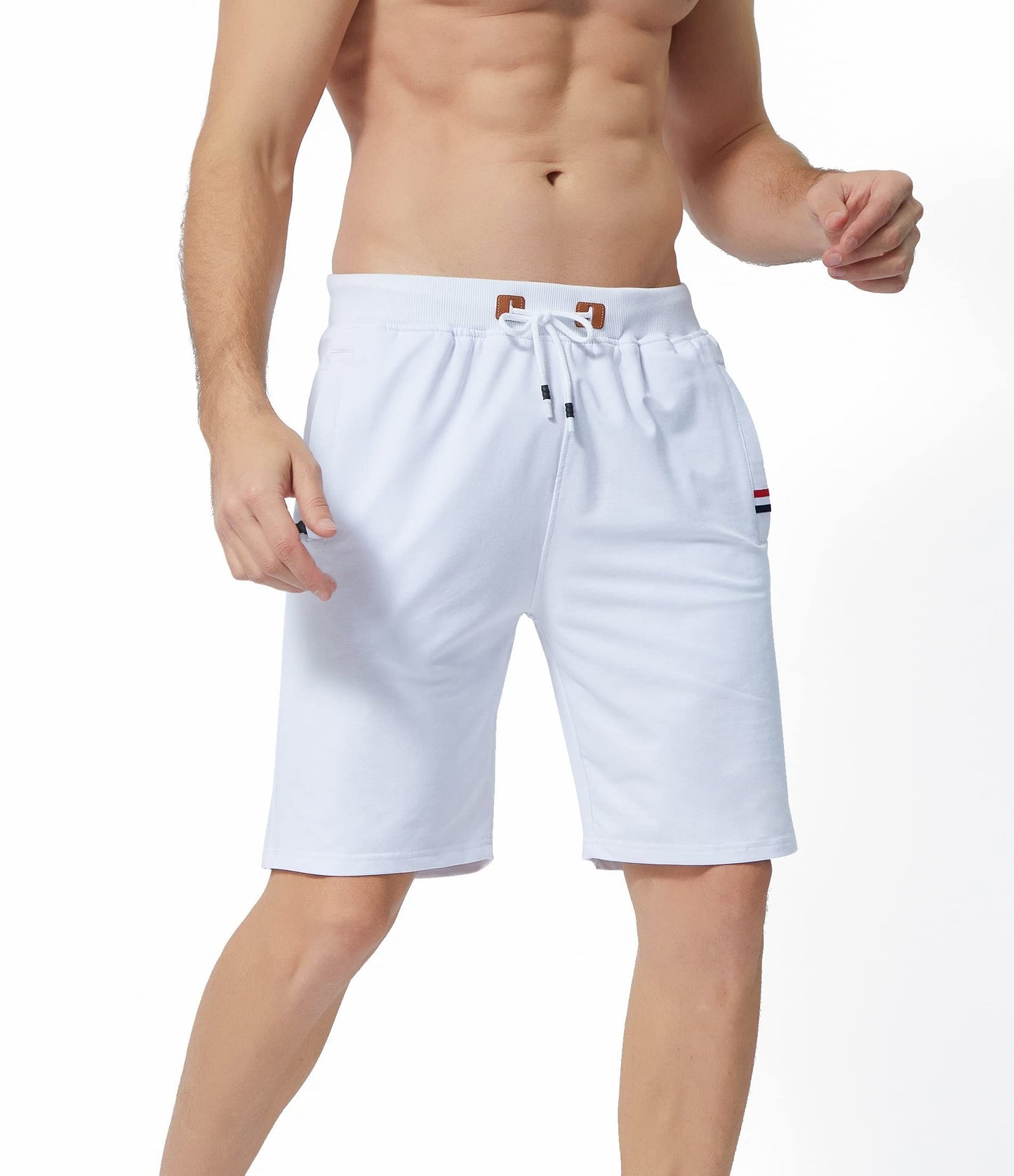 MO GOOD Mens Casual Shorts Workout Fashion Comfy Shorts Summer Breathable Loose Shorts (White, US (34-35))