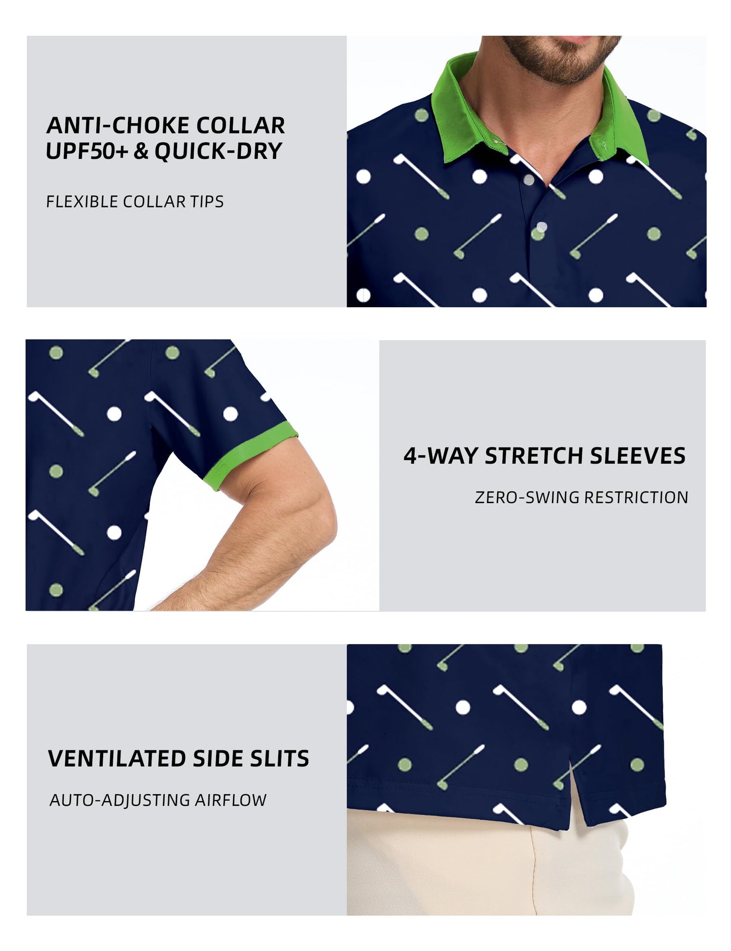 Actflare Golf Shirts for Men Dry Fit Moisture Wicking Short Sleeve Performance Print Polo Shirts Navy Patchwork,M