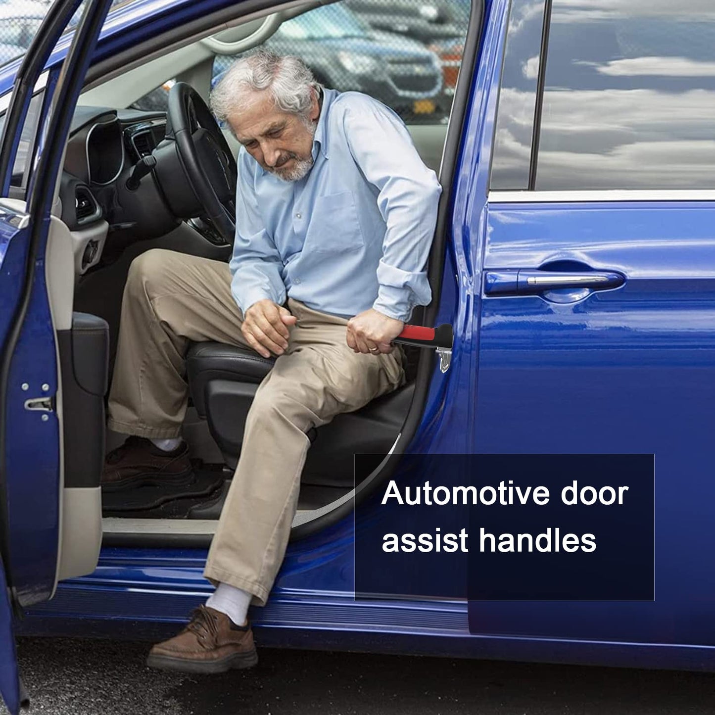 byojia 5 in 1 Vehicle Support Handles Elderly Portable Automotive Door Assist Handles Multifunction Car Handle for Elderly and Handicapped (Red-with Nylon Handle)