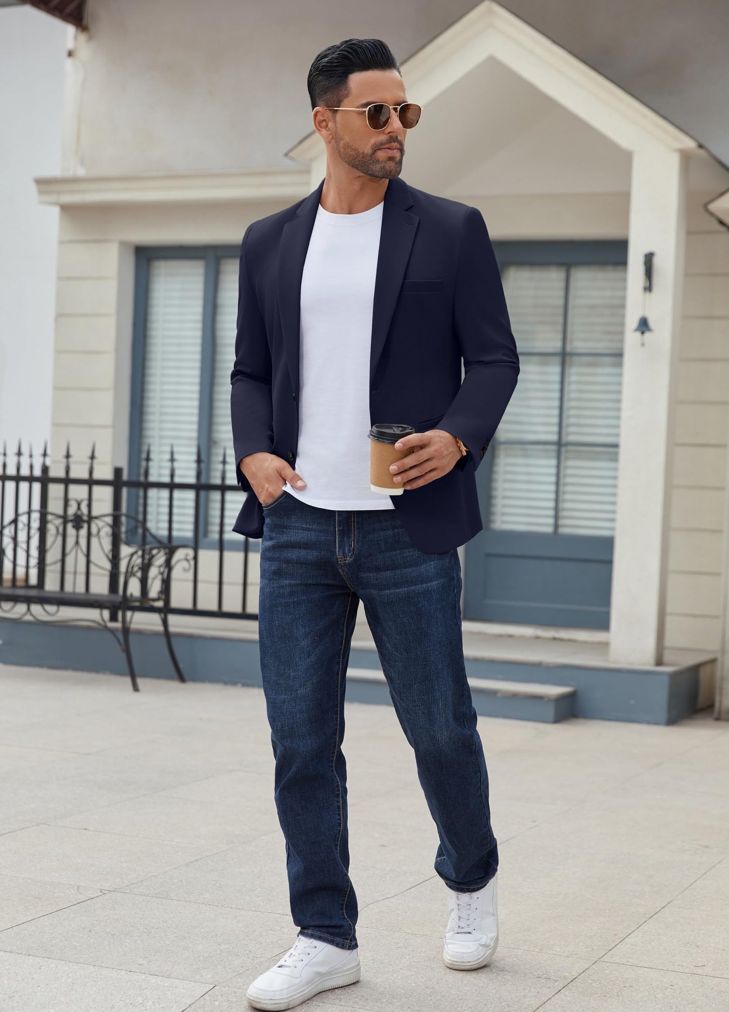 COOFANDY Men's Blazer Casual Sport Coat Regular Fit Two Button Lightweight Business Suit Jacket Navy Blue