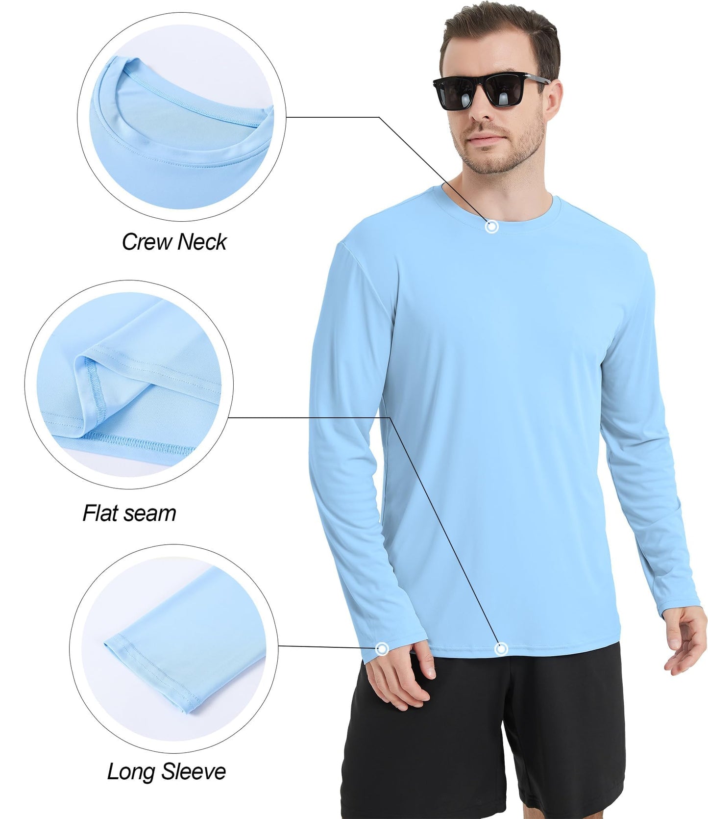 Kinglaman 2 Pack Men's UPF 50+ Rash Guard Long Sleeves Swim Shirts, Dry Fit Surf Fishing Running UV Sun Protection Shirts 1 Blue 1 Navy Large