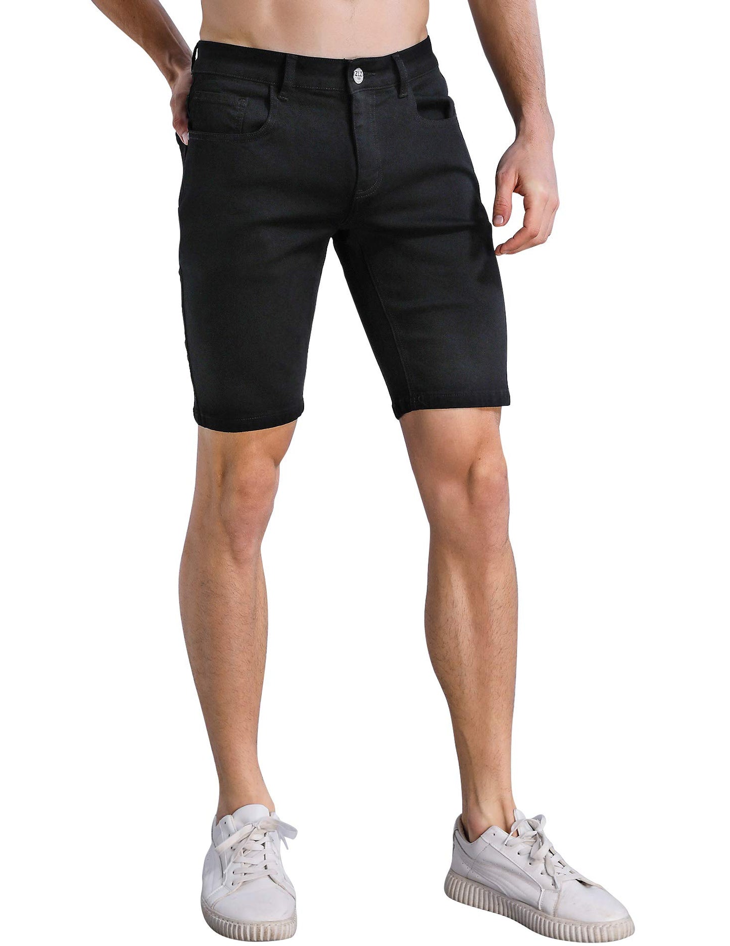 ZLZ Short Jeans for Men Slim Fit, Men's Fashion Design Stretch Slim Black Denim Shorts Pants with Holes, Size 36