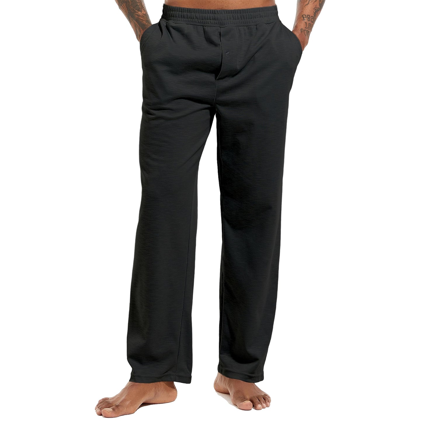 Inner Wish Men's Pajama Pant, Soft Mens Lounge Pants Sleep Bottoms with Pockets Drawstring, BLACK,L