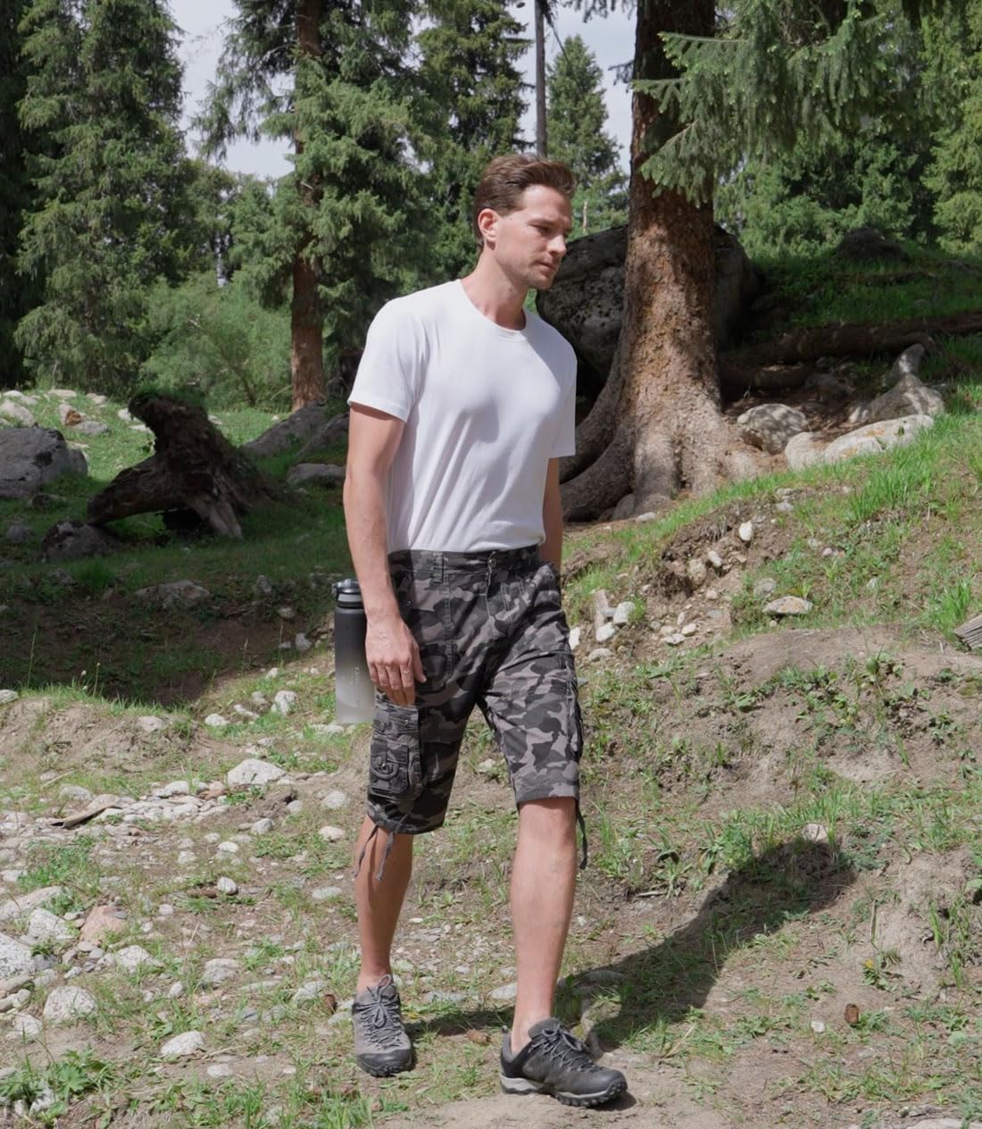 VOPOKER Mens Cargo Short Cotton Twill Relaxed Fit Multi Pocket Hiking Shorts Casual Classic Zipper Cargo Outdoor Work Black Camo 34