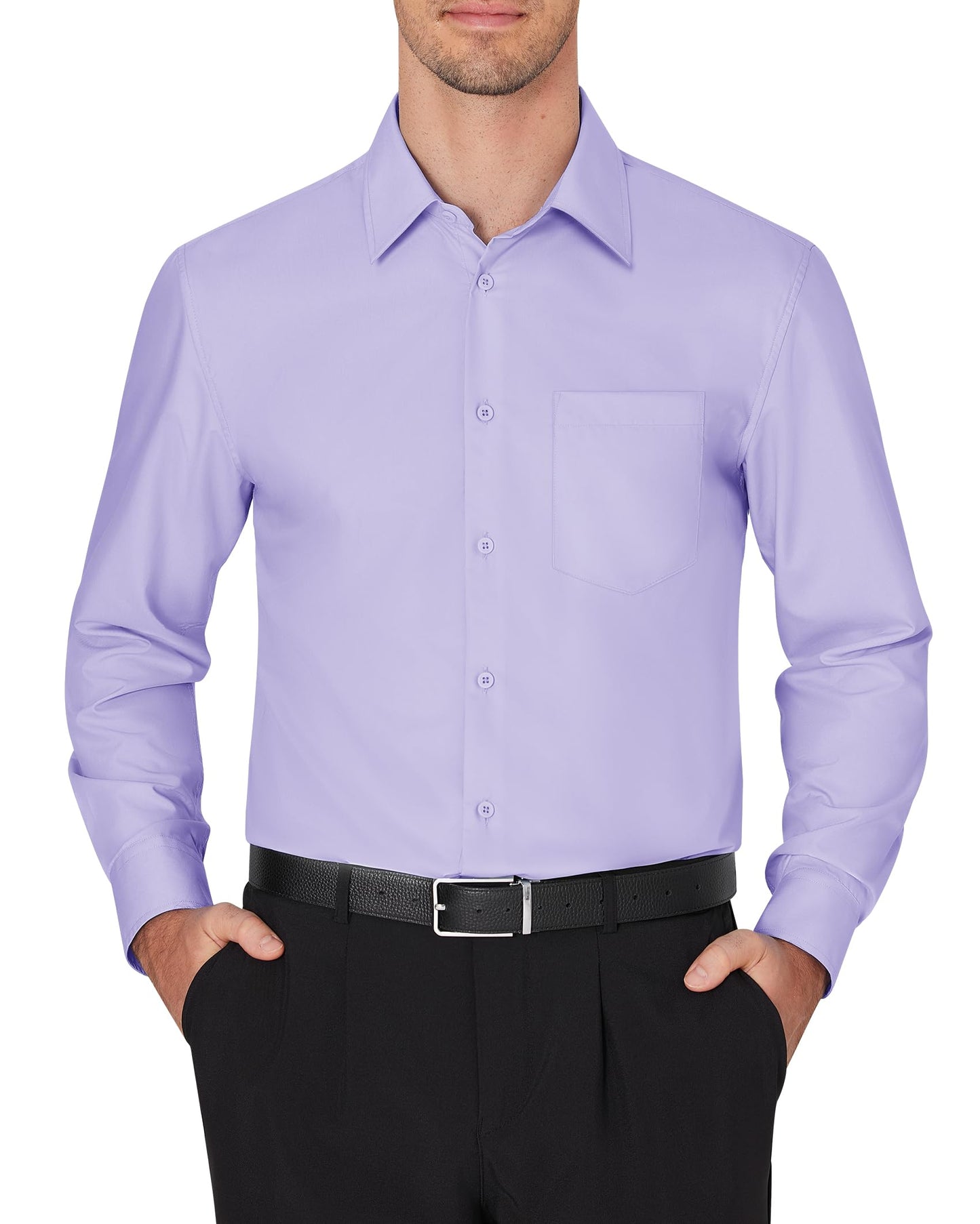 J.VER Men's Dress Shirts Wrinkle Free Long Sleeve Formal Shirt Solid Business Casual Wedding Button Down Shirts with Pocket Medium Lilac Purple