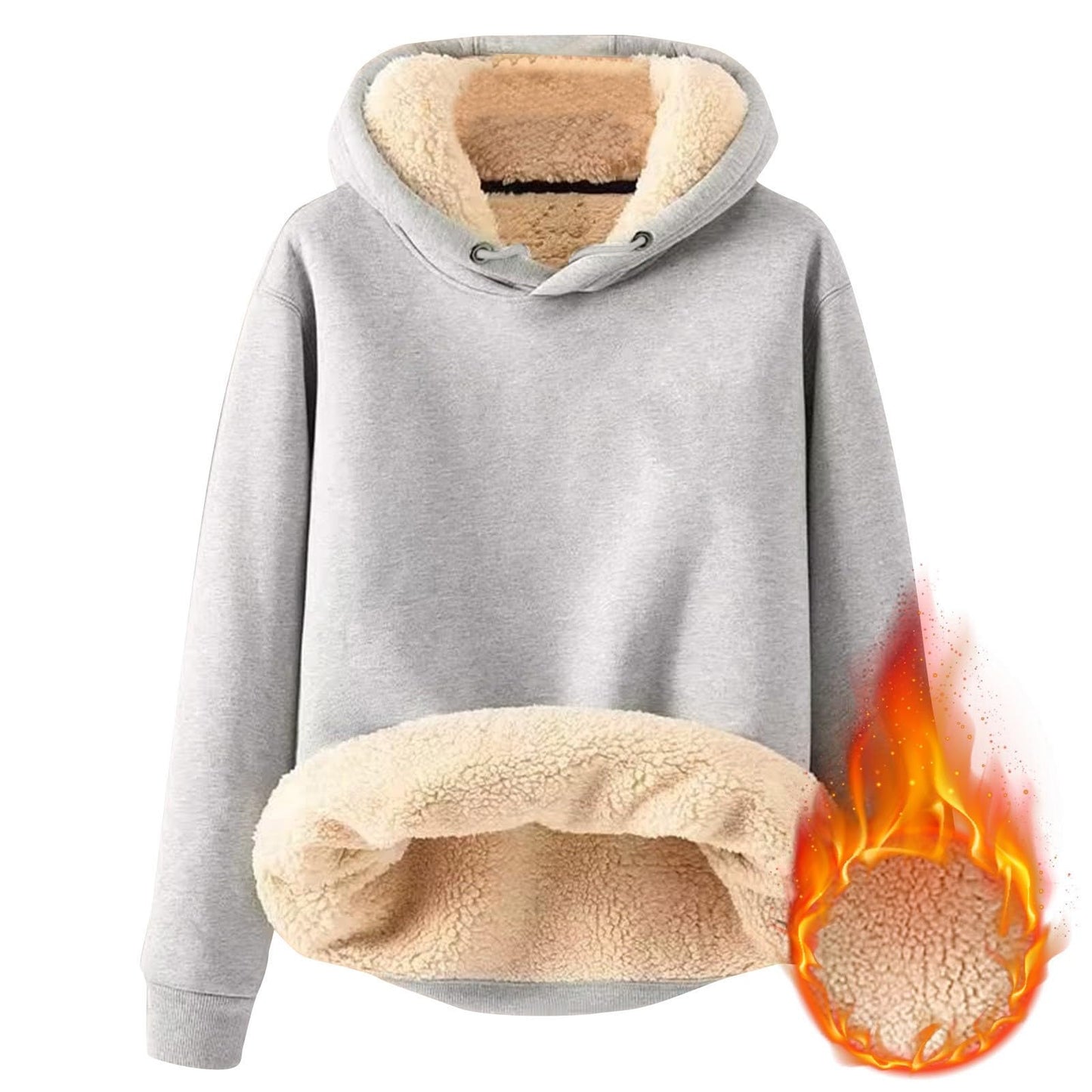 Today Deals Prime, Men Sherpa Pullover Hoodies Fleece Pullover Wool Hoodie Men'S Casual Fleece Sherpa Lined Hoodie Winter Warm Pullover Hooded Sweatshirt Light Gray 5Xl
