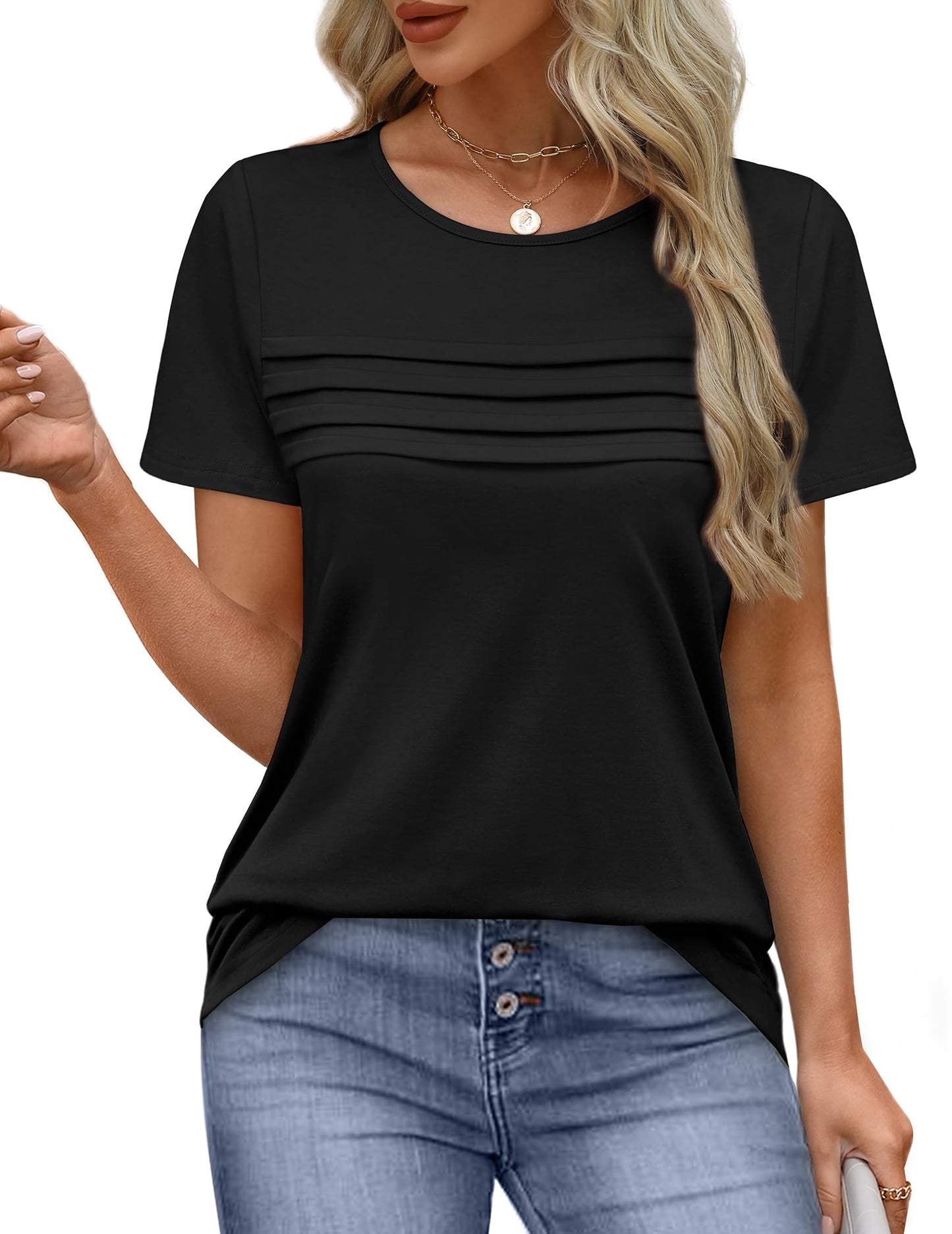 XIEERDUO Plus Size Tops for Women Dressy Casual Short Sleeve Blouses Summer Fashion T-Shirts Spring Loose Long Tunic Ladies Business Work Outfits Women's Beach Vacation Clothes Black 3XL