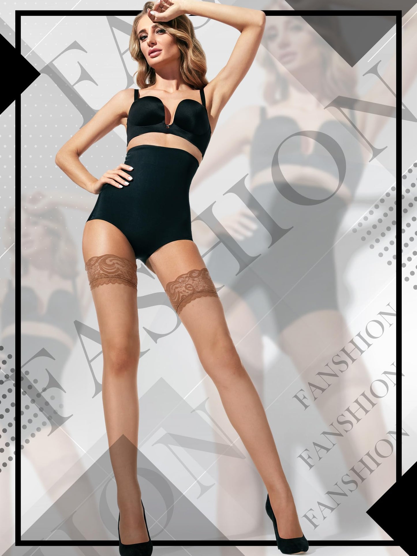 3 Pairs Women Thigh High Stockings Anti-skid Silicone Lace Stockings Silk Stocking Tights for Women and Girls Supplies(Medium,Black, Nude, Coffee)
