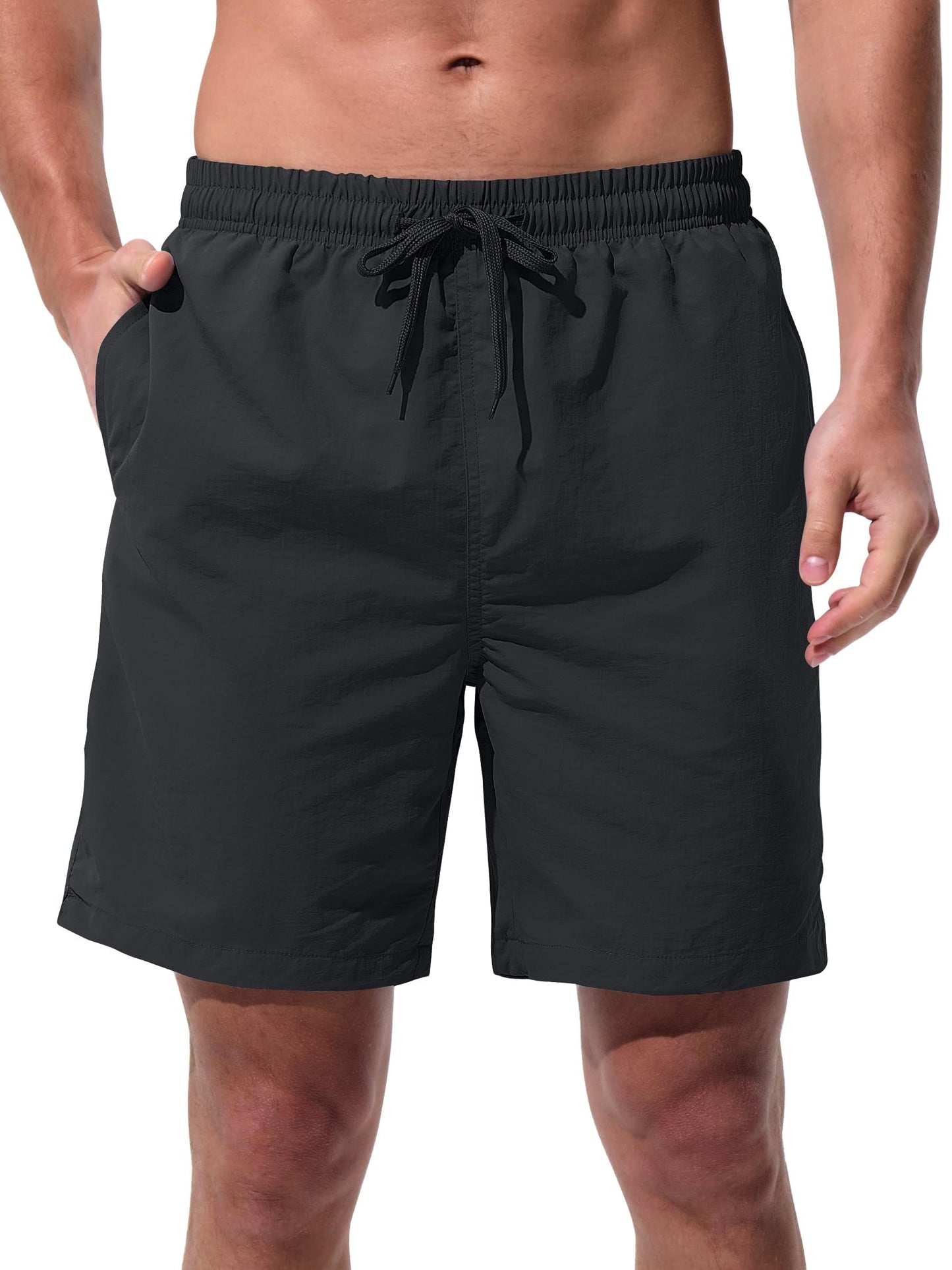 UIQUR Men's Swim Trunks Beach Board Shorts Quick Dry Swimsuit Bathing Suits with Pockets 7 Inch Inseam Mesh Lining Black L