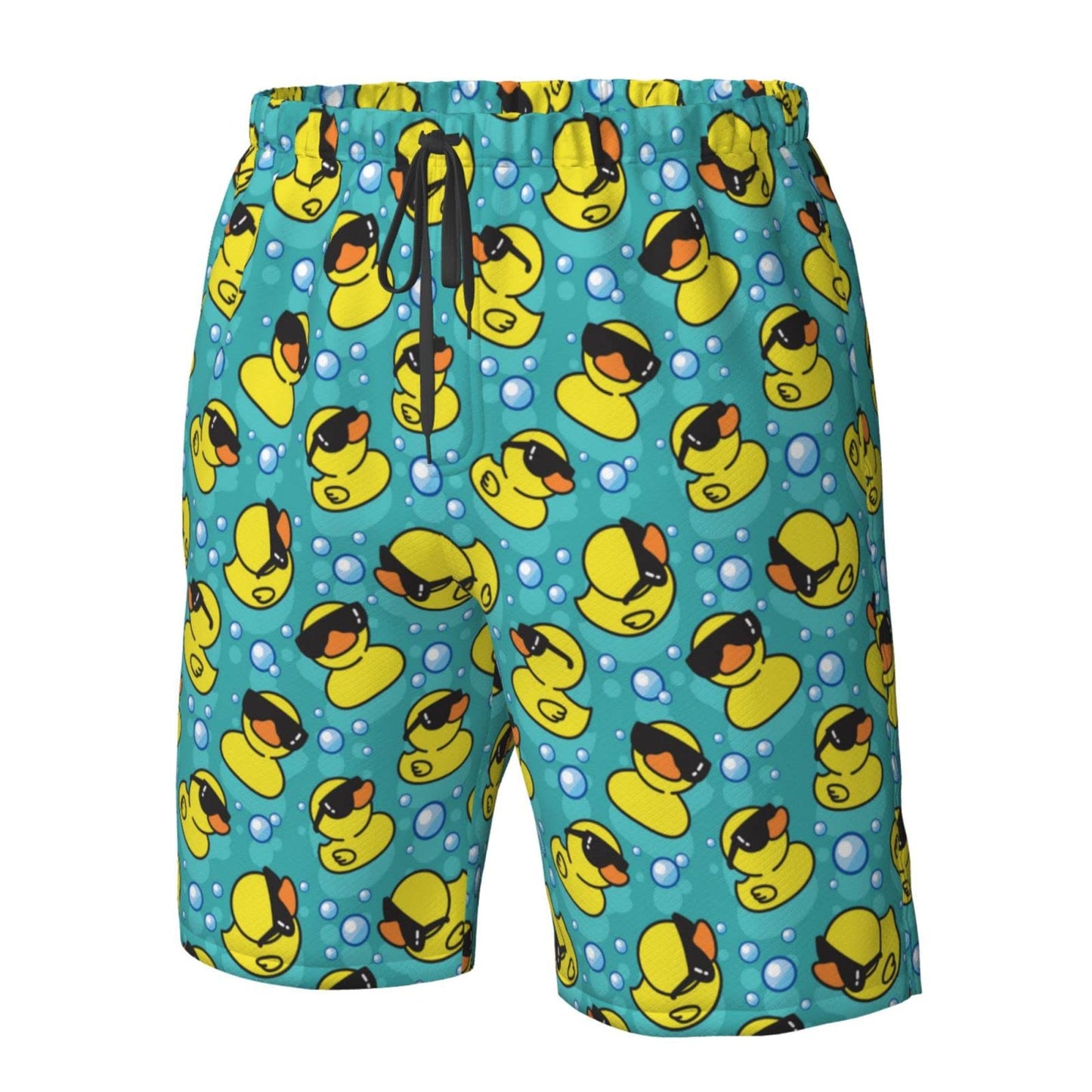 FREEHOTU Men's Swim Trunks Yellow Duck Sunglasses Teal Blue Beach Board Shorts Quick Dry Swimwear Sports with Pockets Large