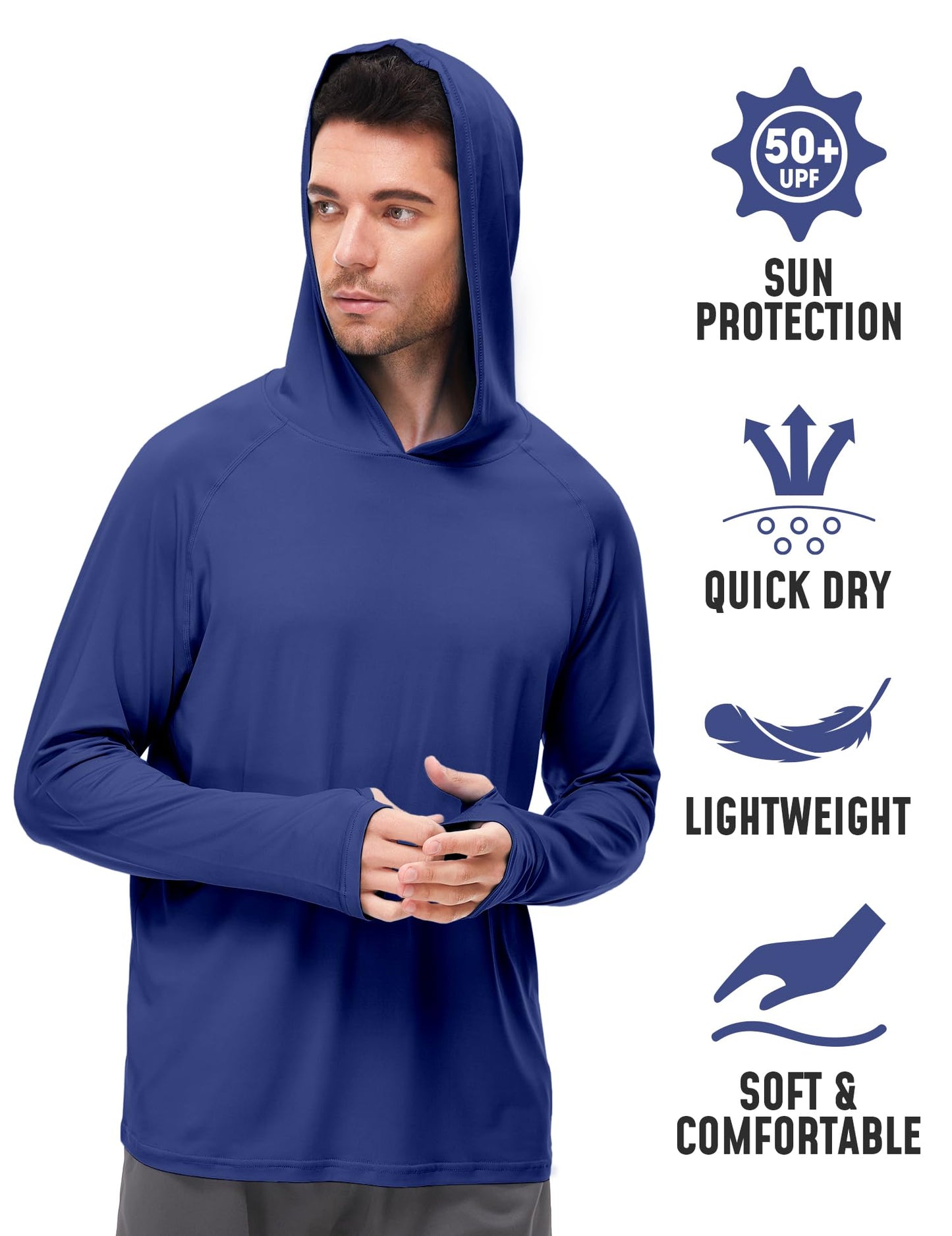 Fishing Shirt for Men with Hoodie SPF50+ Sun Protection Long Sleeve Rash Guard Sun UV Shirts for Hiking Sunscreen Clothing Swim Shirts Quick Dry Klein Blue XL