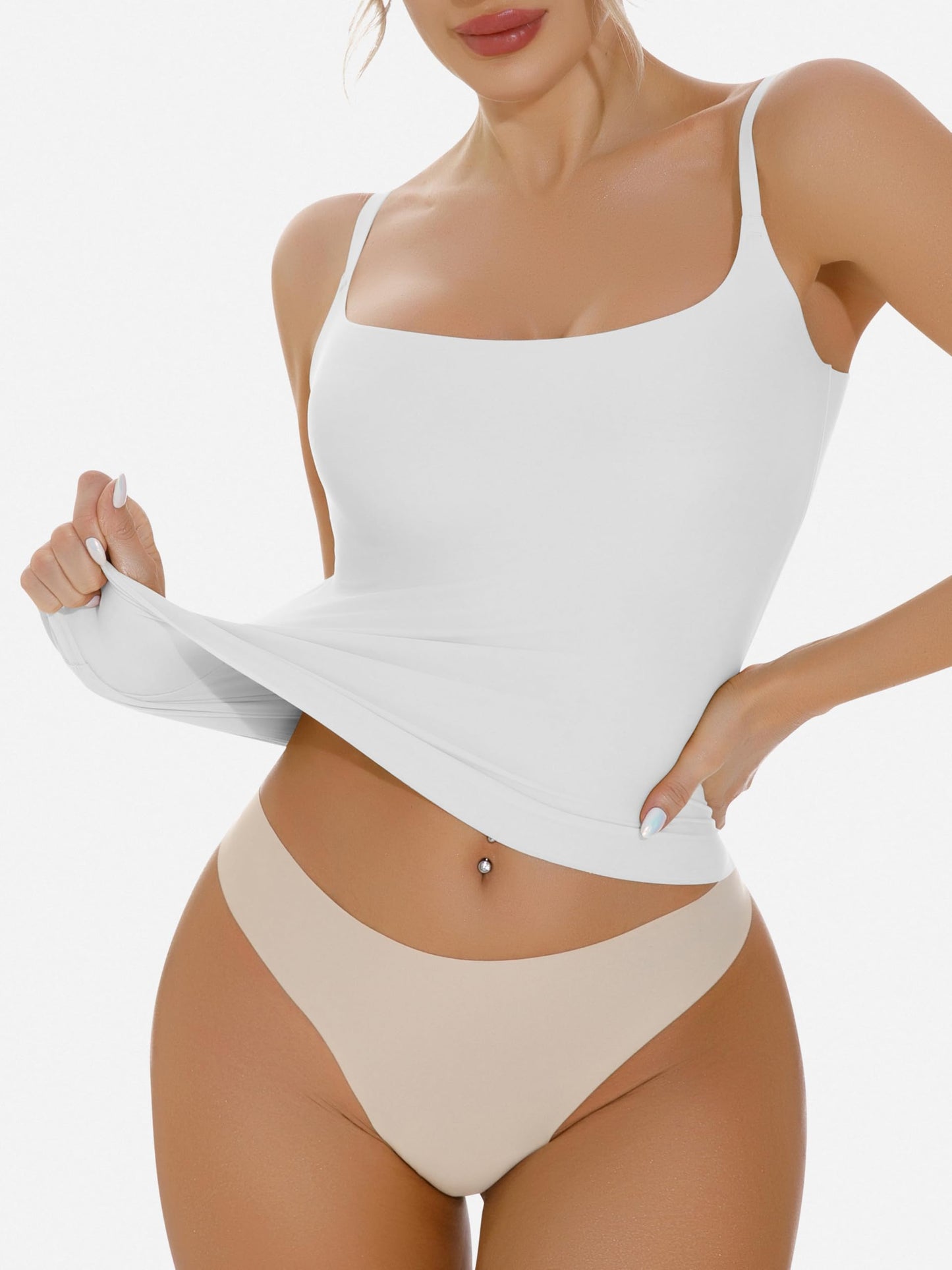 Artdear Women's Square Neck Tank Top Basic Spaghetti Straps Camisole Sexy Double Lined Cami Crop Tops Air Touch Fabric (Medium, White)