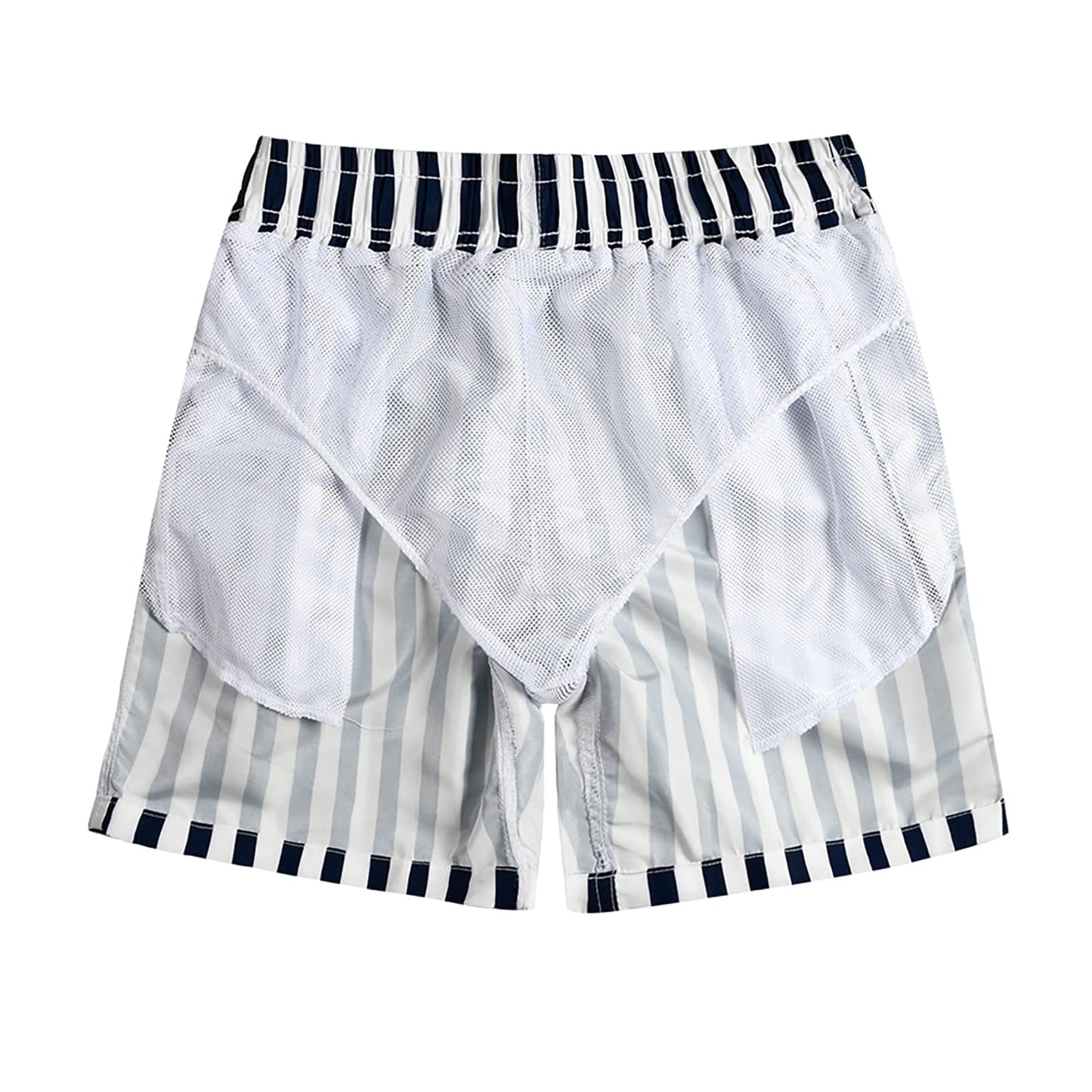 MADHERO Mens Swim Trunks Short Bathing Suit with Mesh Lining Swimming Shorts White Striped Size L