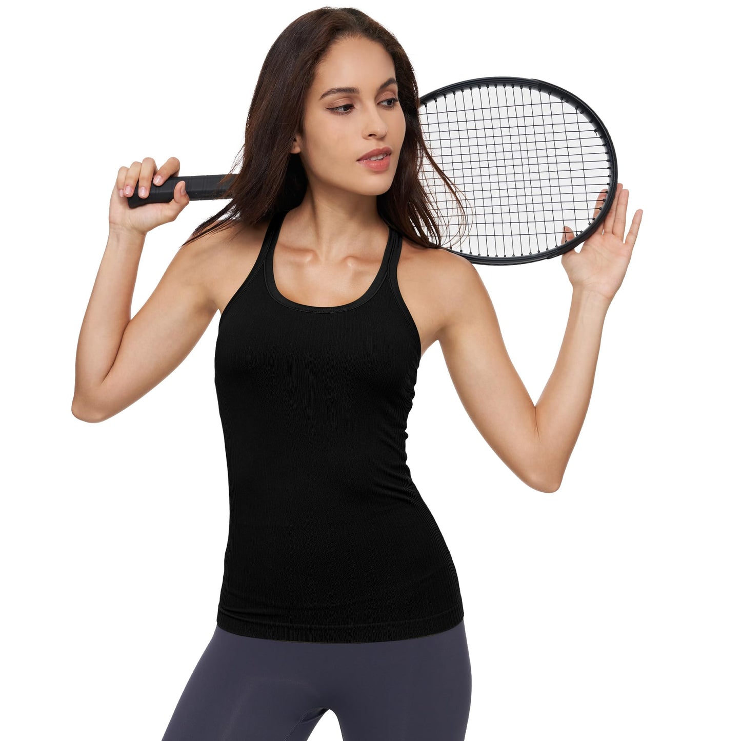 Yoga Racer Back Tank Top for Women with Built in Bra,Women's Padded Sports Bra Fitness Workout Running Shirts (Black, Small)
