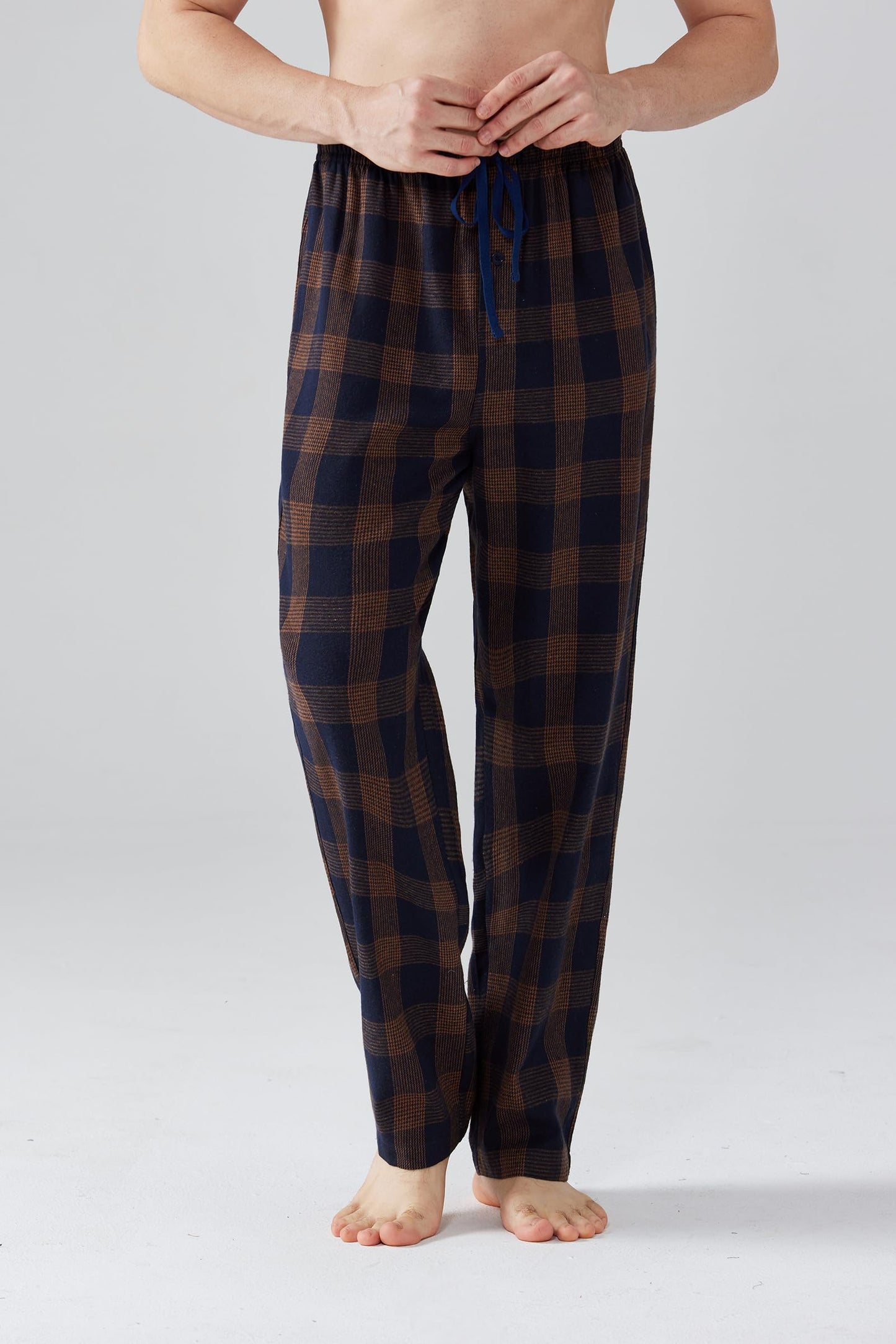Jveyvth Mens Pajama Pants Flannel Cotton Plaid Sleep & Lounge Pants, PJ Bottoms with Pockets and Button Fly