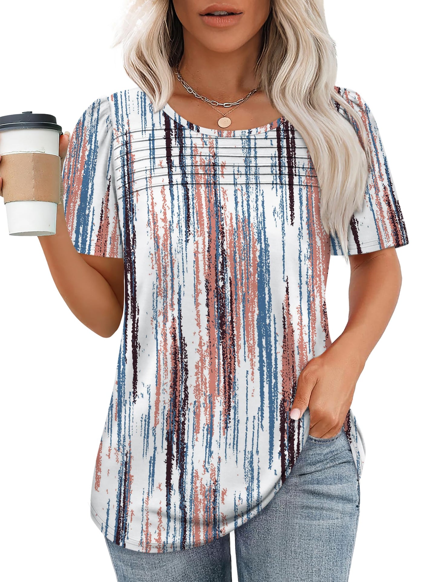 WIHOLL Summer Tops for Women Cute Spring Break Essential Date Contry Concert Outfits 2025 Dressy Casual Blouses Short Sleeve Shirts Tie Dye XL
