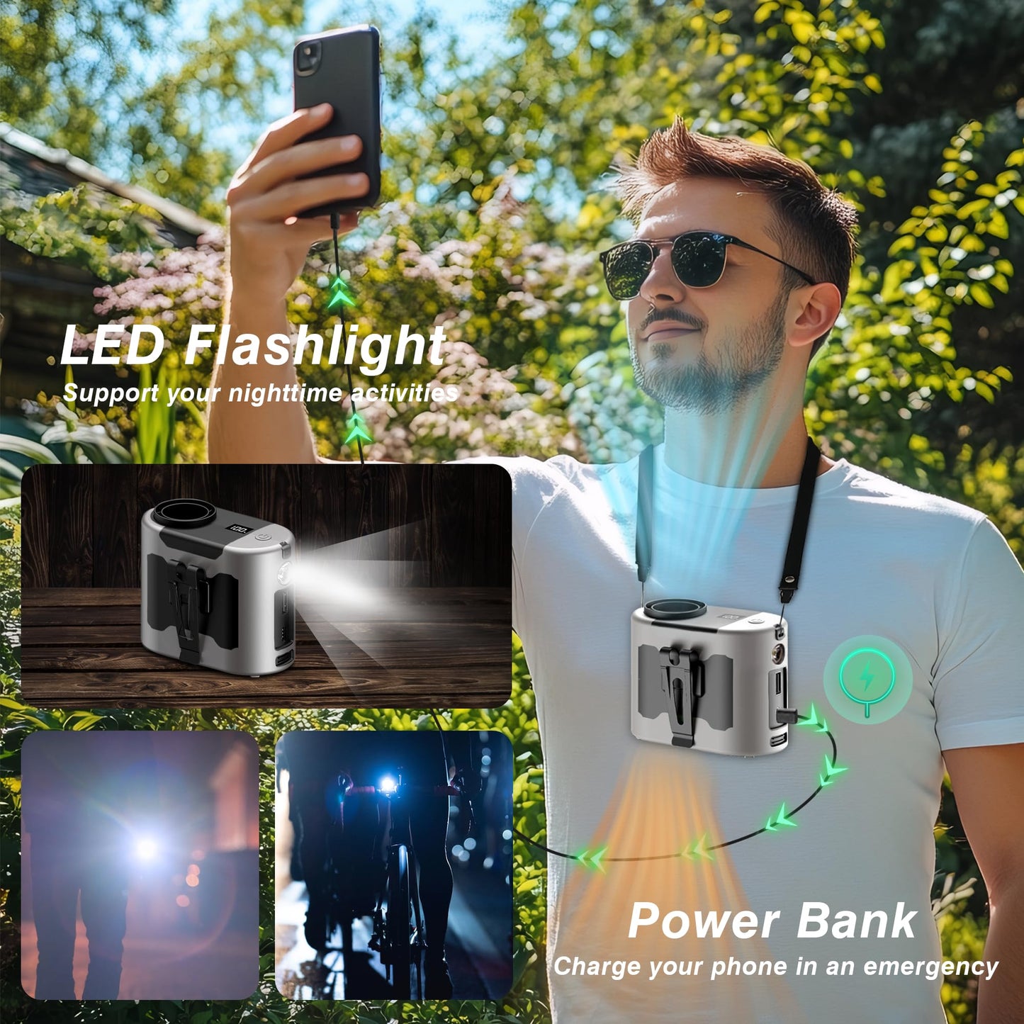 DBPBToU Portable Waist Fan,10000mAh Battery High-Power Long Lasting Outdoor Camping Rechargeable Fan,Wearable on Waist,Neck,or Handheld,5 Speed Settings,and Up to 30 Hours Working Time (Dark Grey)
