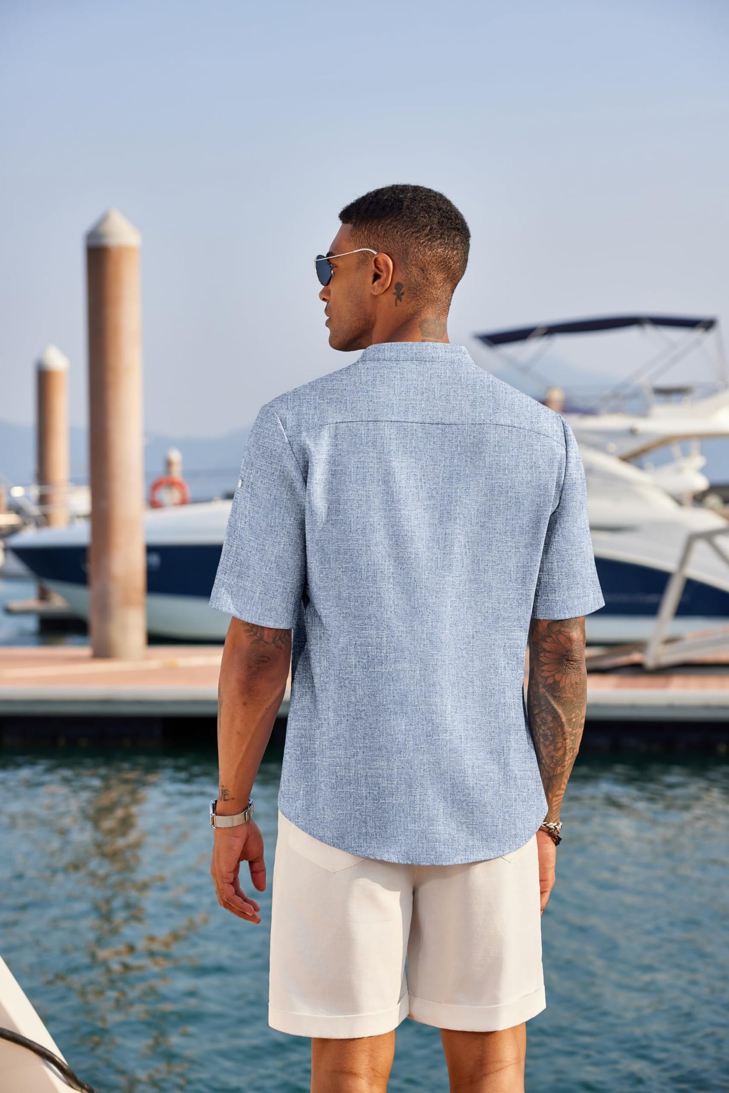 COOFANDY Men's Linen Henley Shirts Summer Beach Short Sleeve Loose Fit T Shirt Button Up Lightweight Casual Tee