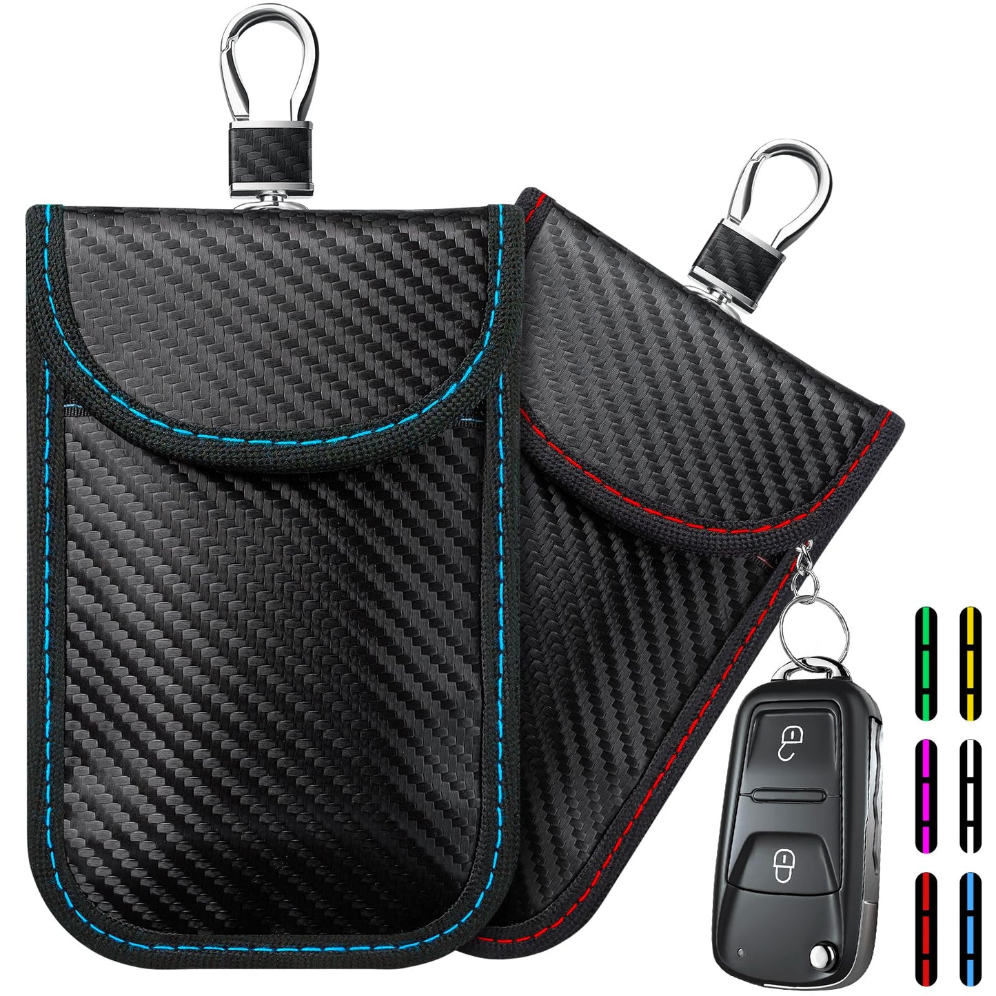 2024 Faraday Bag Key Protector, 2 Pack Signal Blocking RFID Key Fob Protector Pouch, Anti-Theft Car Security Cage (Red+Blue, Medium)