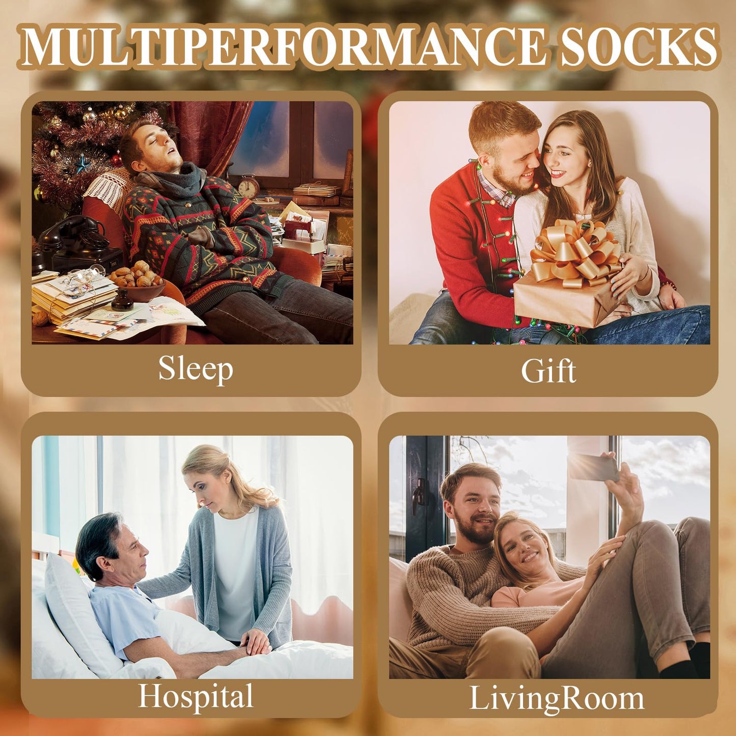 Toes Home Fuzzy Socks Men with Grips, Winter Fluffy Slipper Socks Hospital Cozy Warm Non-slip Thick 5 Pairs