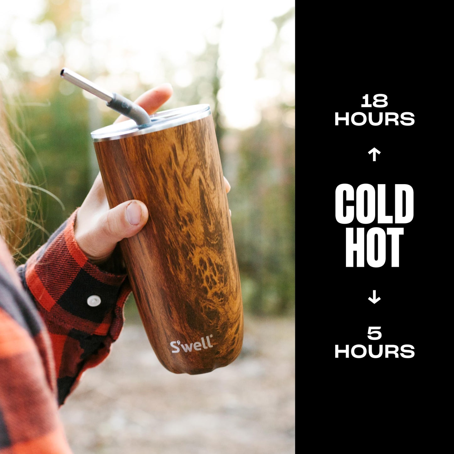 S'well Stainless Steel Tumbler with Straw and Slide-Open Lid, 24oz, Teakwood, Triple Layered Vacuum Insulated Containers Keeps Drinks Cold for 18 Hours and Hot for 5, BPA Free