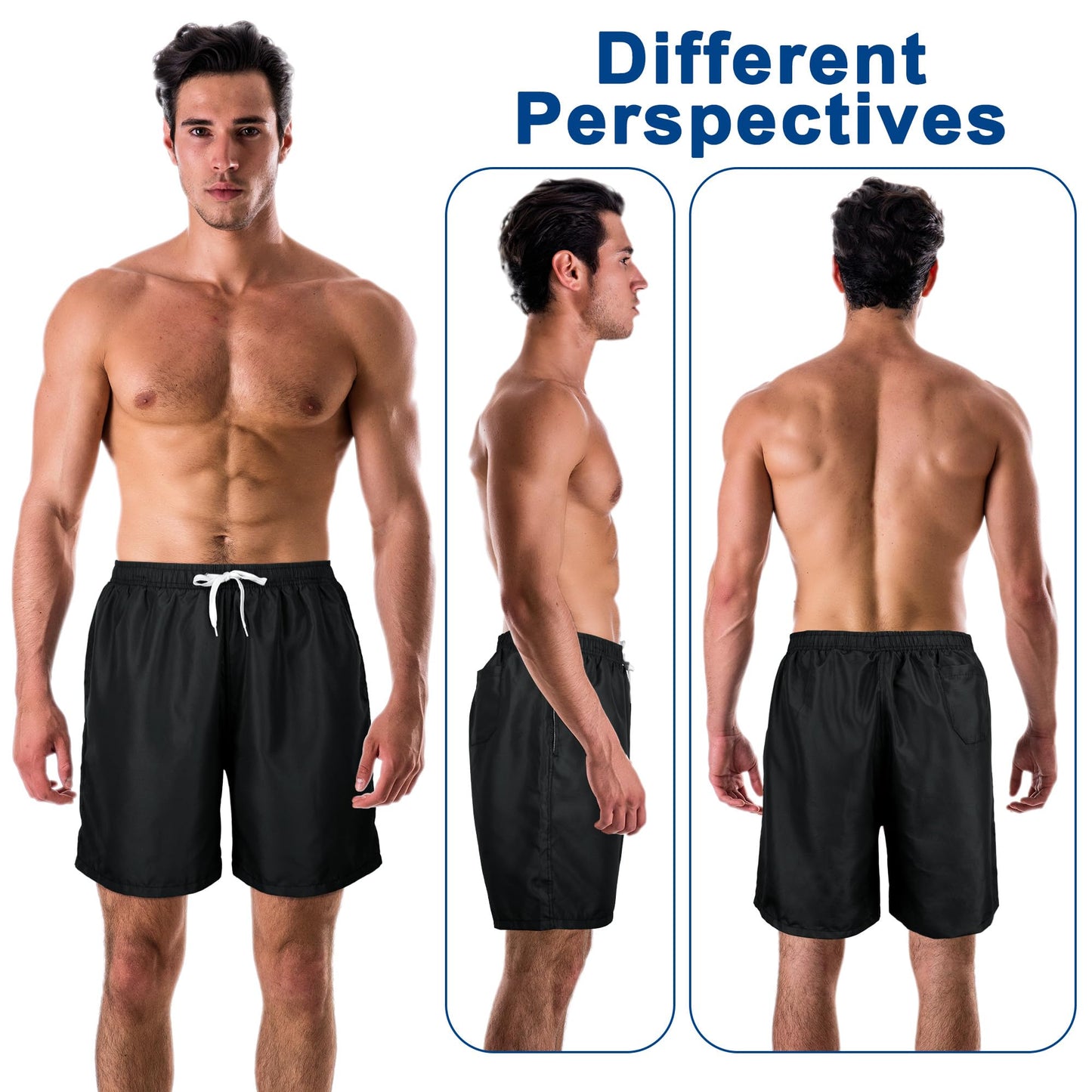 Mens Swim Trunks swimsuit trunks Swim Shorts Swimwear Quick Dry with Mesh Lining and pockets Funny Bathing Suits Black