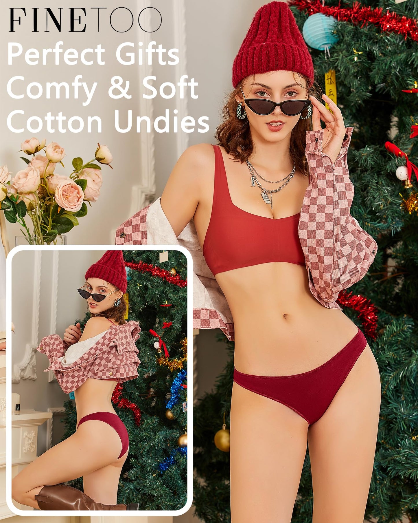 FINETOO 6 Pack Cotton Underwear for Women Cute Low Rise Bikini Panties High Cut Breathable Sexy Womens Cheeky S-XL