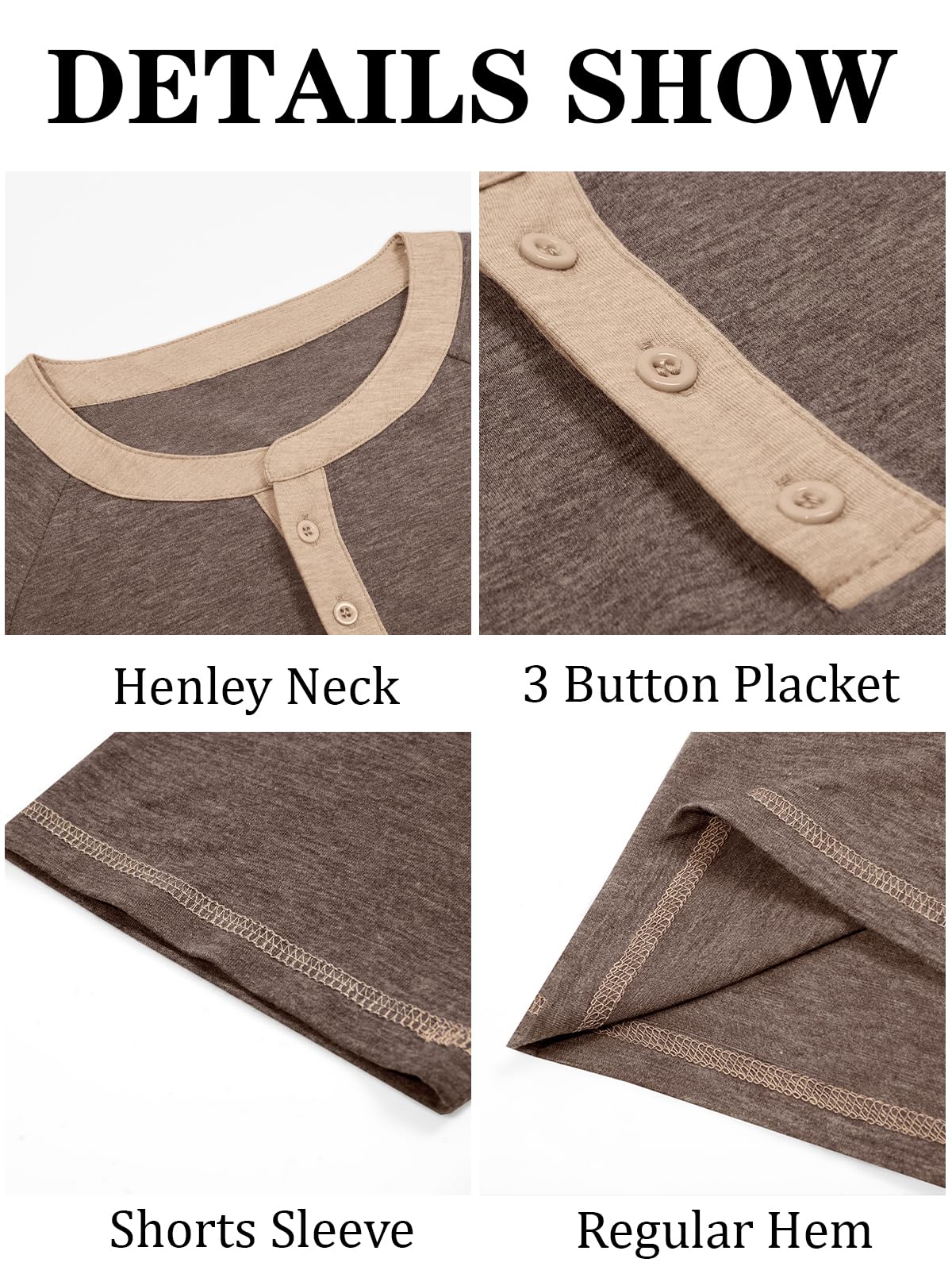 Makkrom Mens Henley Shirts Short Sleeve Casual Summer Basic T Shirts Button Vintage Lightweight Tee Tops Coffee