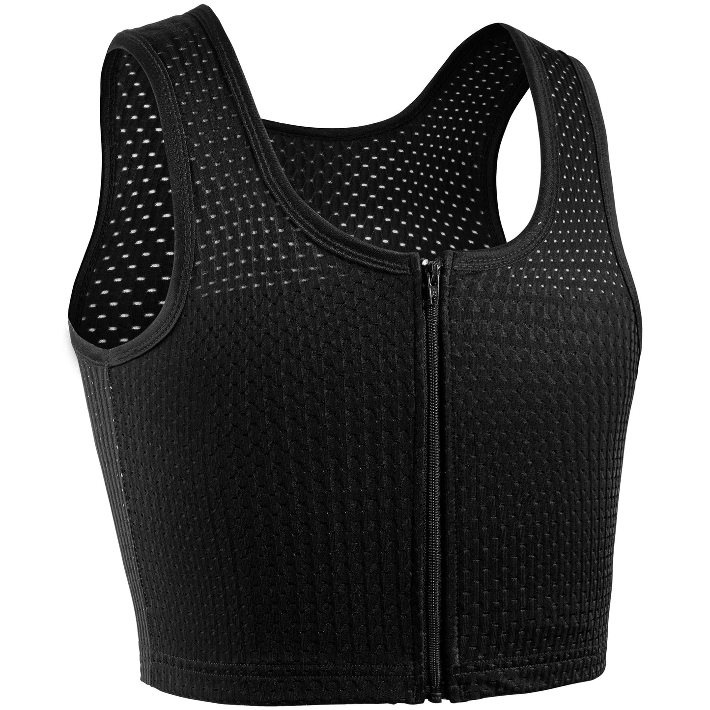 XUJI Chest Binder FTM Transgender Zip Up Binder Breathable Breast Cool Fabric Tank Top (B, XL) Black