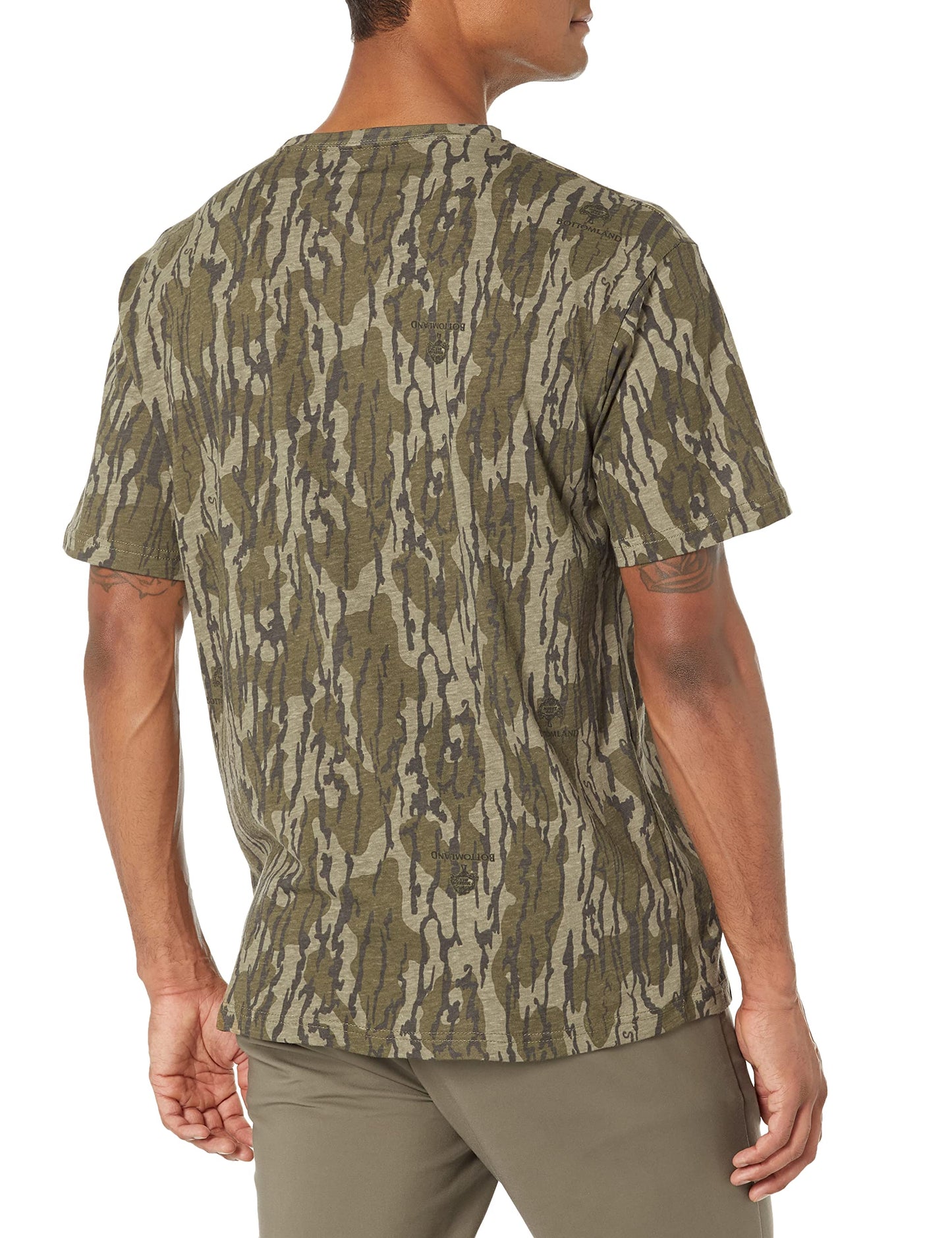 Mossy Oak Standard Mens Camo Hunting Shirt Short Sleeve Cotton, Original Bottomland, Large