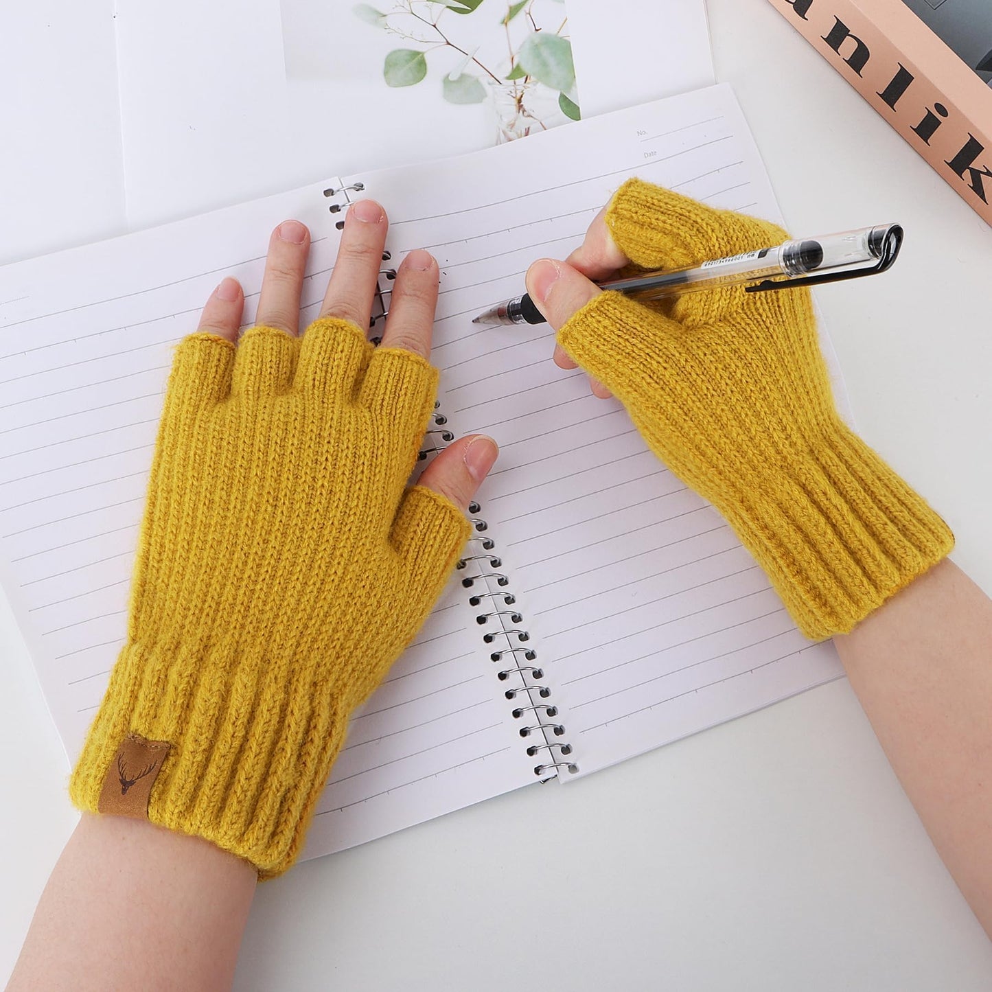 Fingerless Gloves for Women - Winter Warm Knitted Gloves Ladies Thermal Half Finger Mittens for Typing Working Driving