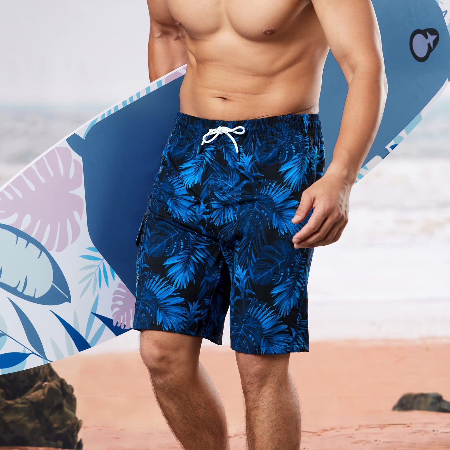 BRISIRA Mens Swim Trunks Bathing Suit 9 Inch Inseam Compression Liner Beach Long Board Shorts Swimsuit Anti-Chafe Quick Dry