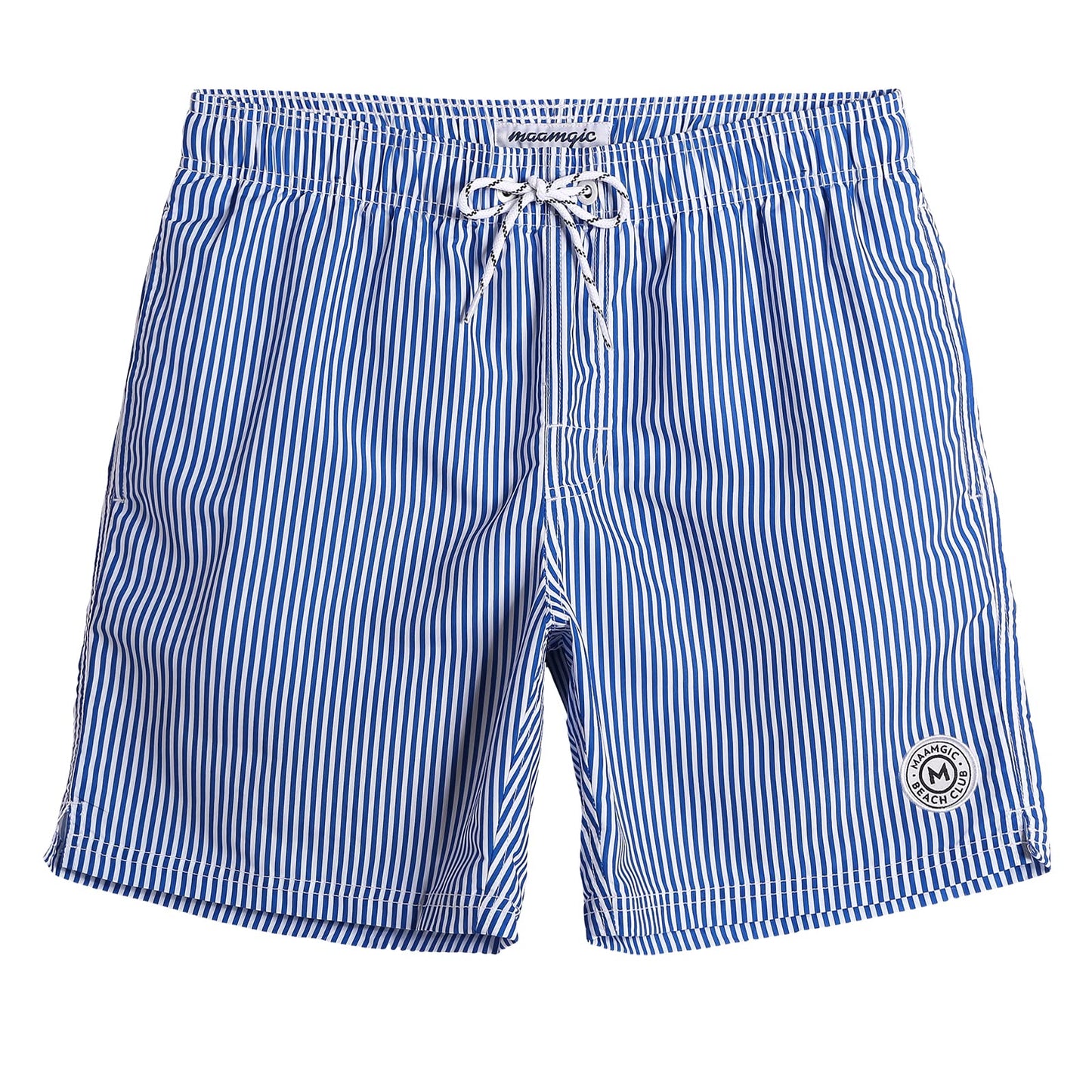 maamgic Mens Swim Trunks Quick Dry Swim Shorts with Mesh Lining Funny Swimwear Bathing Suits 7inch Blue Striped Medium