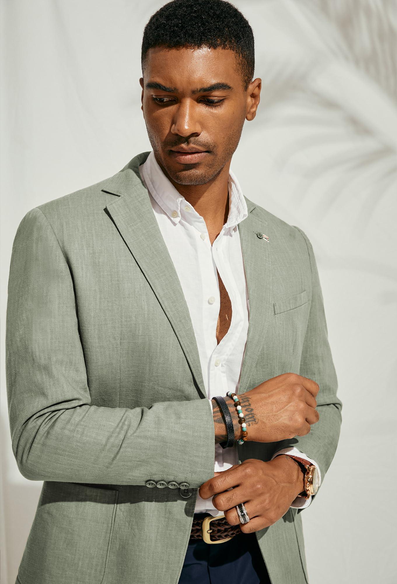 PJ PAUL JONES Mens Sport Jacket Linen Cotton Summer Breathable Blazer Casual Unlined Two Button Sport Coat Light Green L