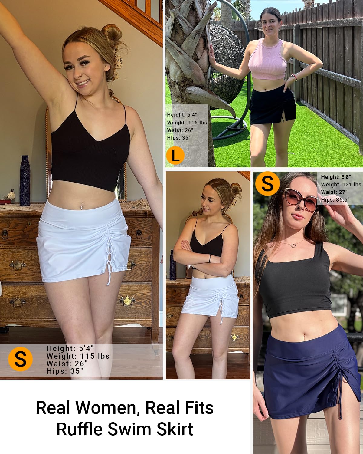 Daci Black High Waisted Swim Skirt - 2025 Side Slit Drawstring Bathing Suit Skirt Tummy Control Swim Skort for Women L