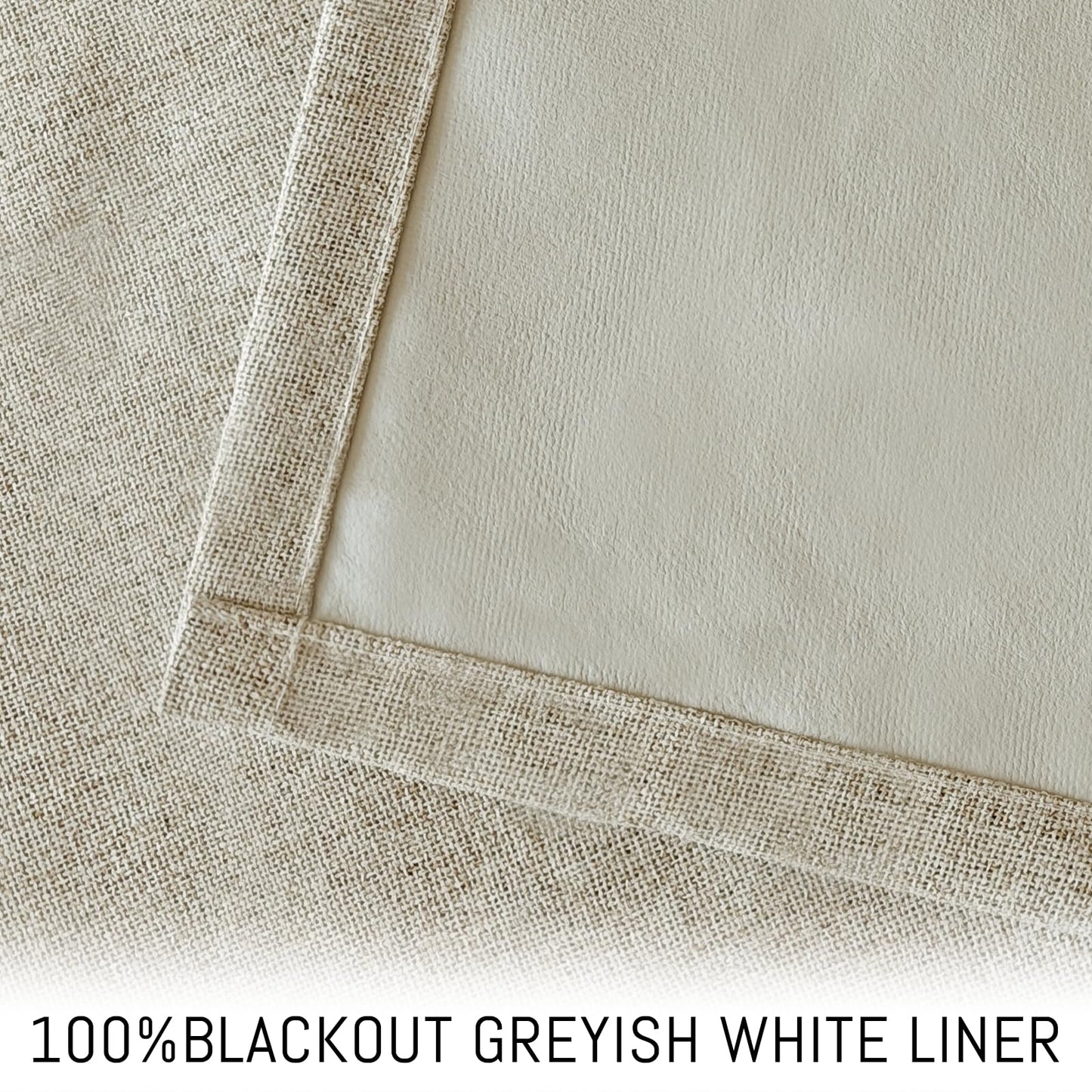 Yakamok Natural Linen Curtains 100% Blackout 90 Inches Long,Room Darkening Textured Curtains for Living Room Thermal Grommet Bedroom Curtains 2 Panels with Greyish White Liner