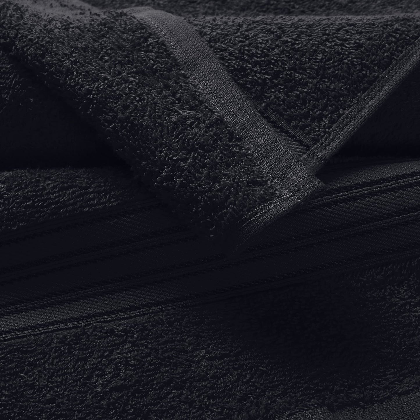 BOUTIQUO 6 Pack Cotton Towel Set, Contains 2 Bath Towels 28x55 inch, 2 Hand Towels 16x24 inch & 2 Wash Coths 12x12 inch, Ideal Everyday use, Ultra Soft Compact & Lightweight - Black