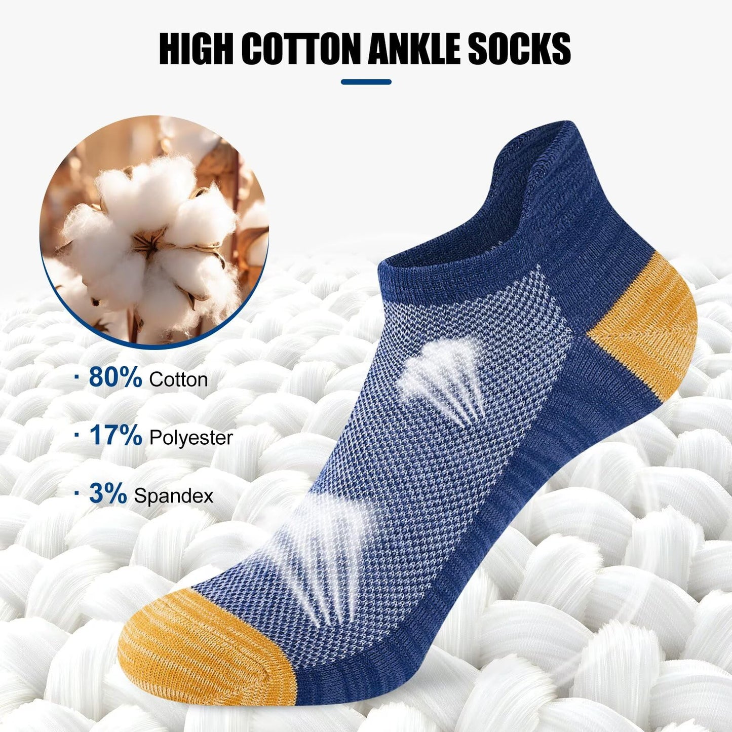 Niorasen 8 Pack Ankle Socks for Men Women, Cotton Breathable Thin Low Cut Short Socks for Casual, Daily Wear