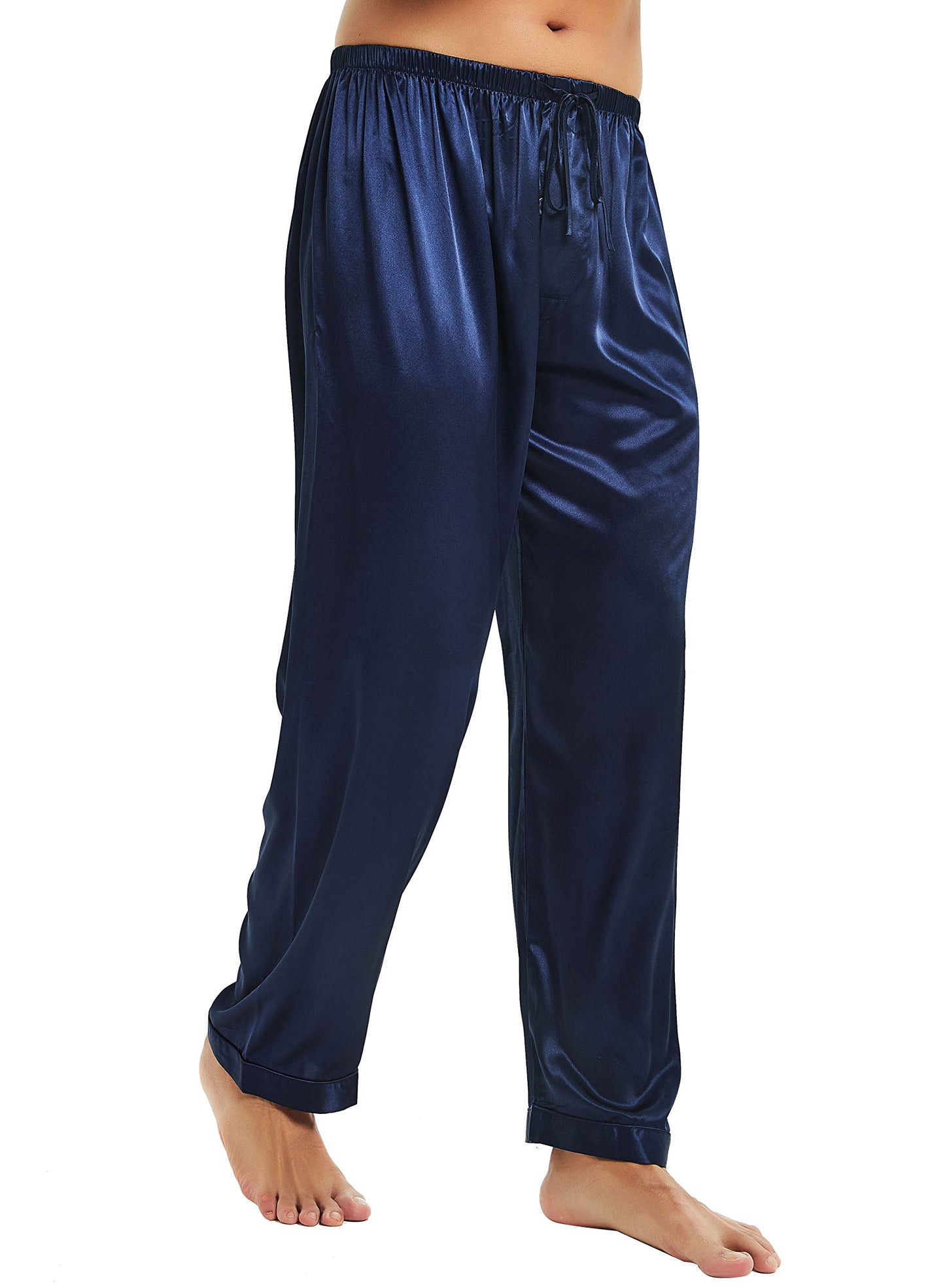 Lonxu Mens Silk Satin Pajamas Pyjamas Pants Sleep Bottoms Navy Blue M