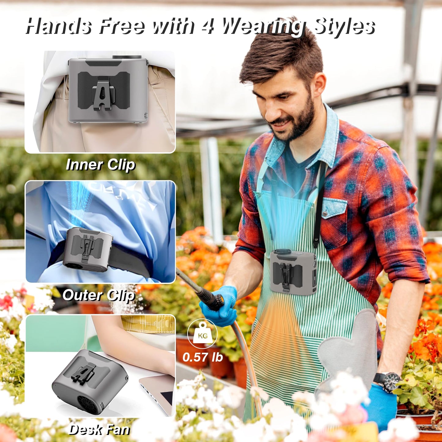 DBPBToU Portable Waist Fan,10000mAh Battery High-Power Long Lasting Outdoor Camping Rechargeable Fan,Wearable on Waist,Neck,or Handheld,5 Speed Settings,and Up to 30 Hours Working Time (Dark Grey)