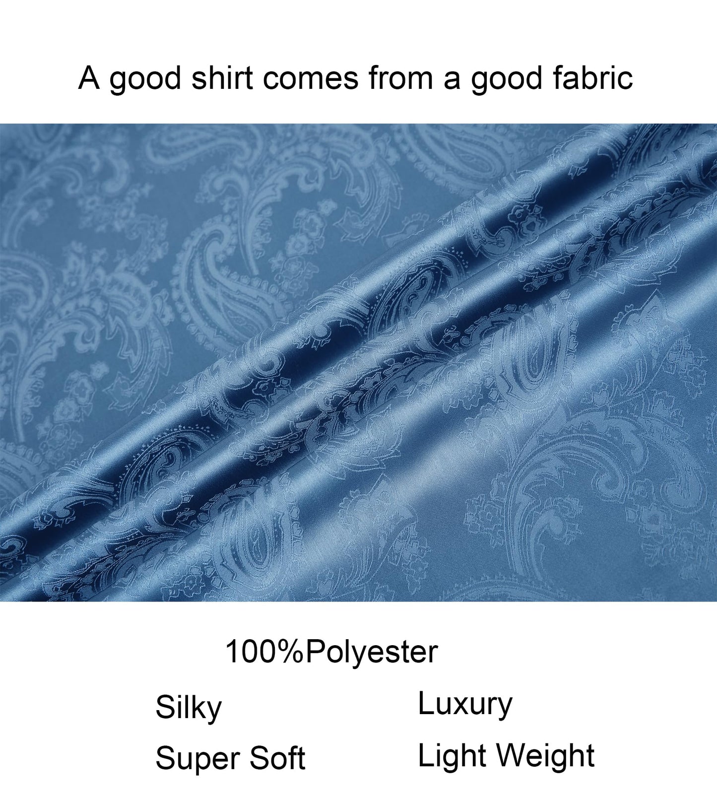 Alex Vando Mens Luxury Satin Dress Shirt Long Sleeve Silk Shiny Sateen Party Shirt,Blue Paisley,L