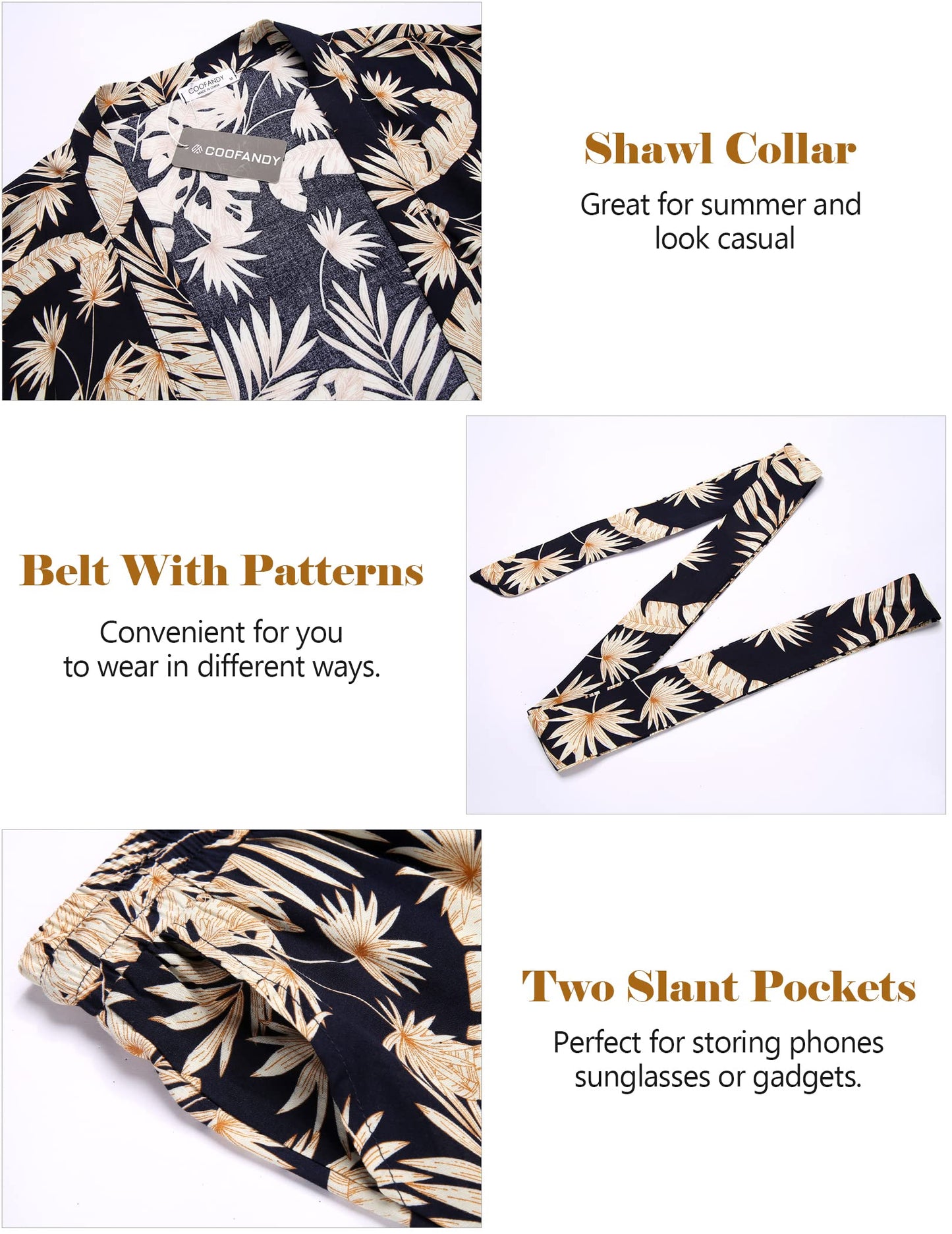 COOFANDY Swim Kimono Men Summer Robes Floral Kimono Robe Beach Shorts Set Japanese Robe Set Open Front Cardigan With Belt