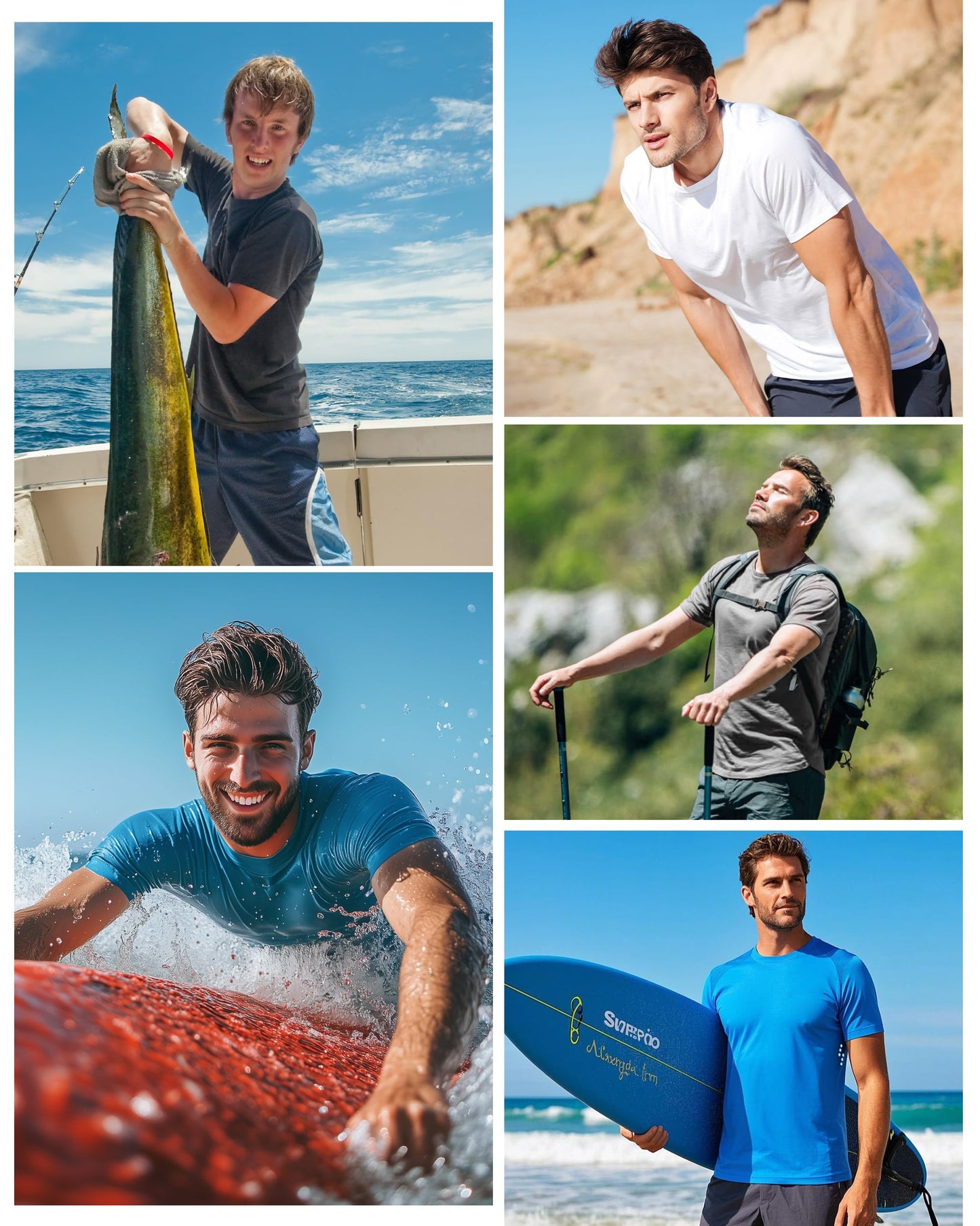 Men's UPF 50+ Swim Shirts, Sun Protection Short Sleeve Rash Guard, Quick Dry T-Shirt for Fishing and Surfing White