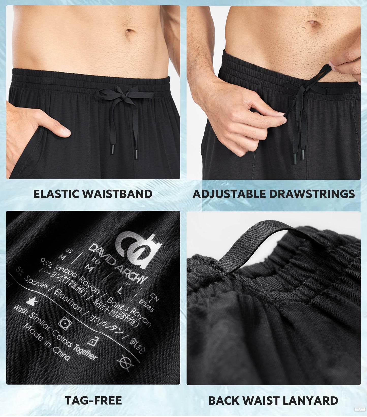 DAVID ARCHY Mens Pajama Shorts Bamboo Rayon Sleep Shorts Soft Comfy Lounge Pants with Pockets 2 Pack (L, Black/Navy Blue)