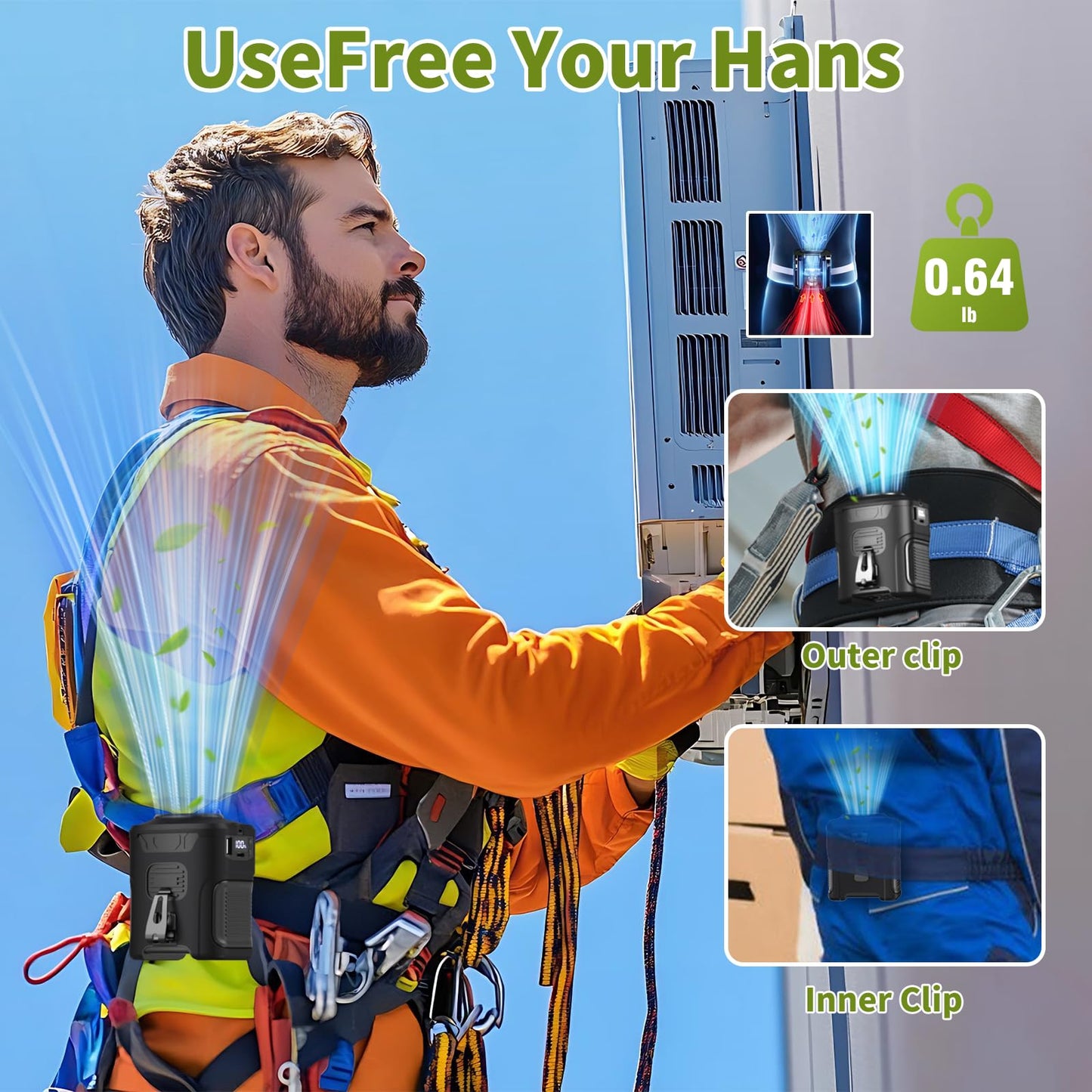 Rechargeable Portable Waist Fan ,5 Speeds Faster Cooling with 10000mAh Power Bank (8/40h Working ) Hands-Free Hanging Neck Fan, Quiet, clip on Fan for Camping, Outdoor, Jobsite ,Gifts for Women men