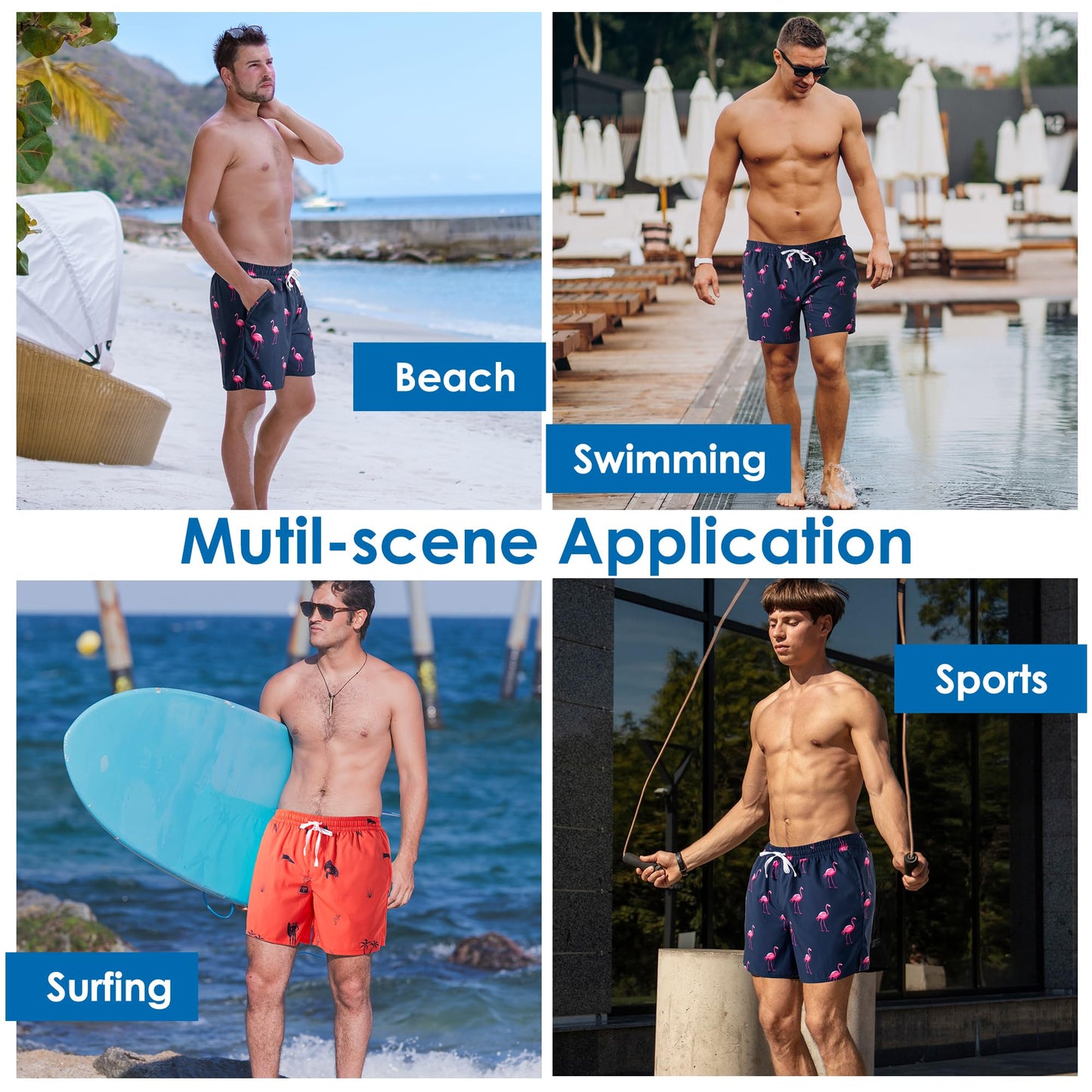 XOMZG Men's Swim Trunks,Mesh Lining Quick Dry with Pockets Beach Shorts Hawaiian